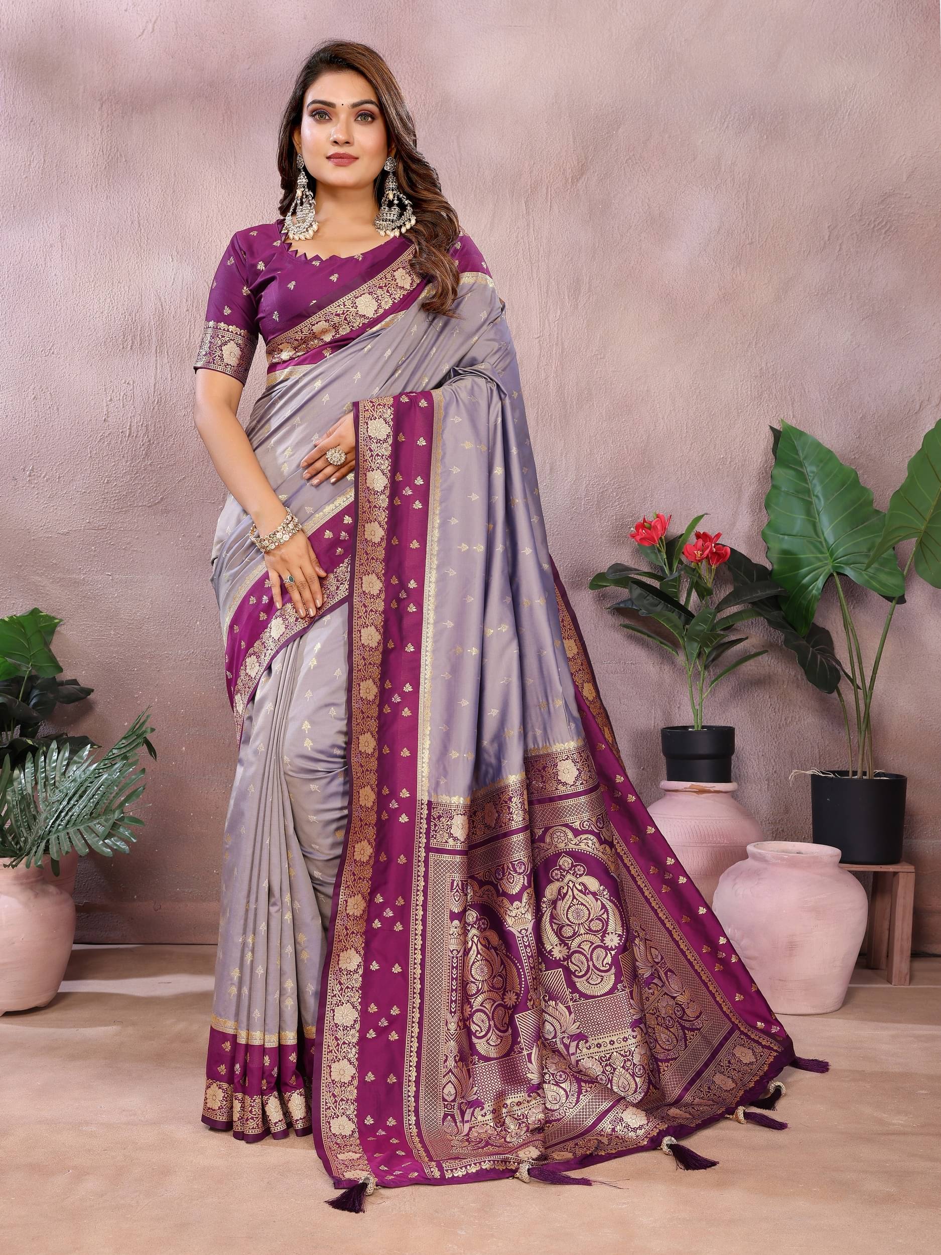     			Panbai sarees Silk Solid Regular Saree Without Blouse Piece ( Lavender )