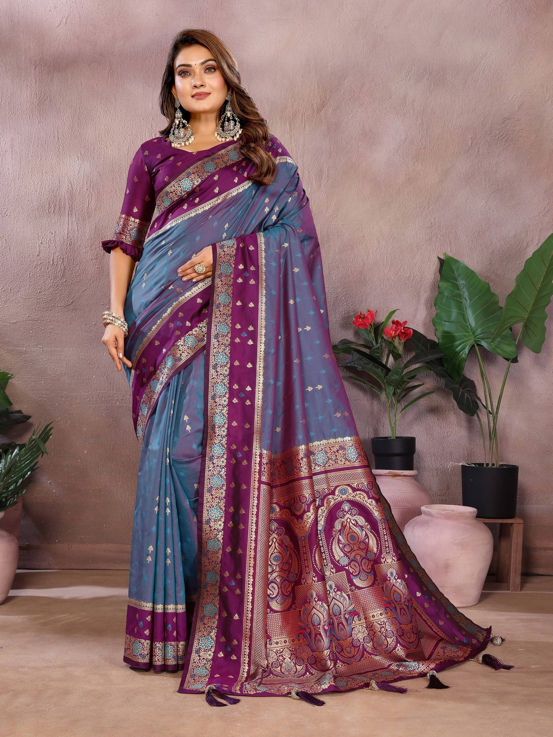     			Panbai sarees Silk Solid Regular Saree Without Blouse Piece ( Purple )