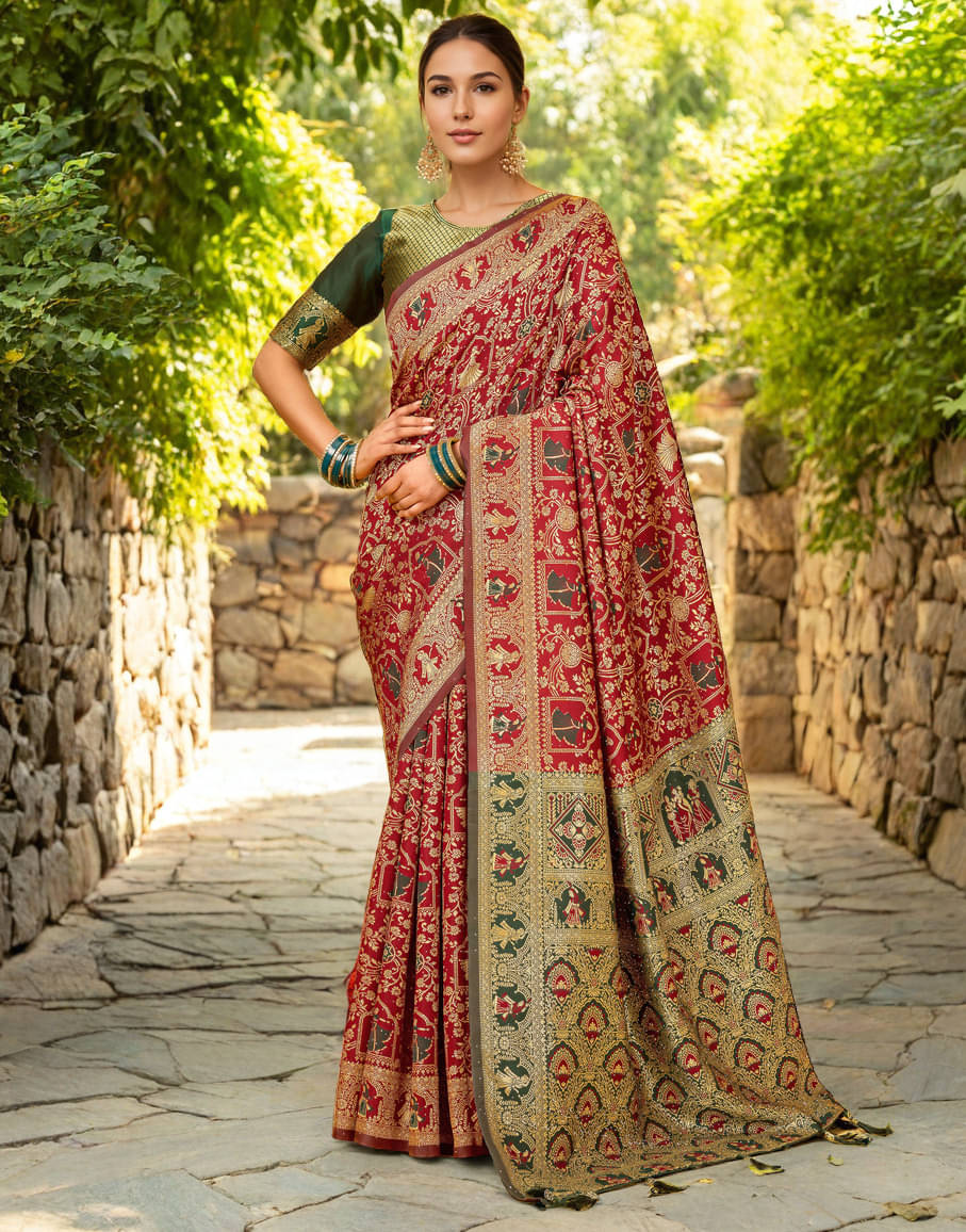     			Panbai sarees Silk Solid Regular Saree Without Blouse Piece ( Red )