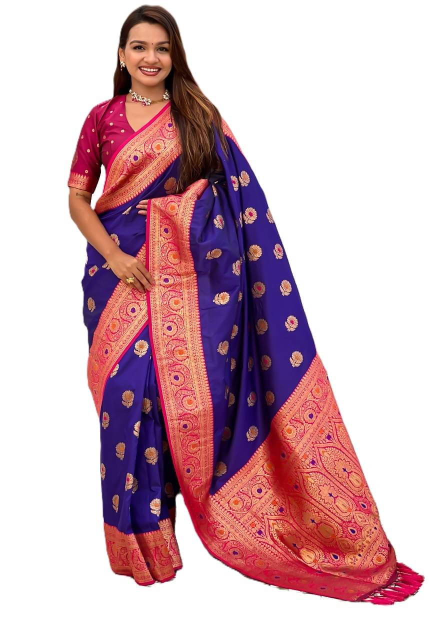     			Panbai sarees Silk Solid Regular Saree Without Blouse Piece ( Navy Blue )