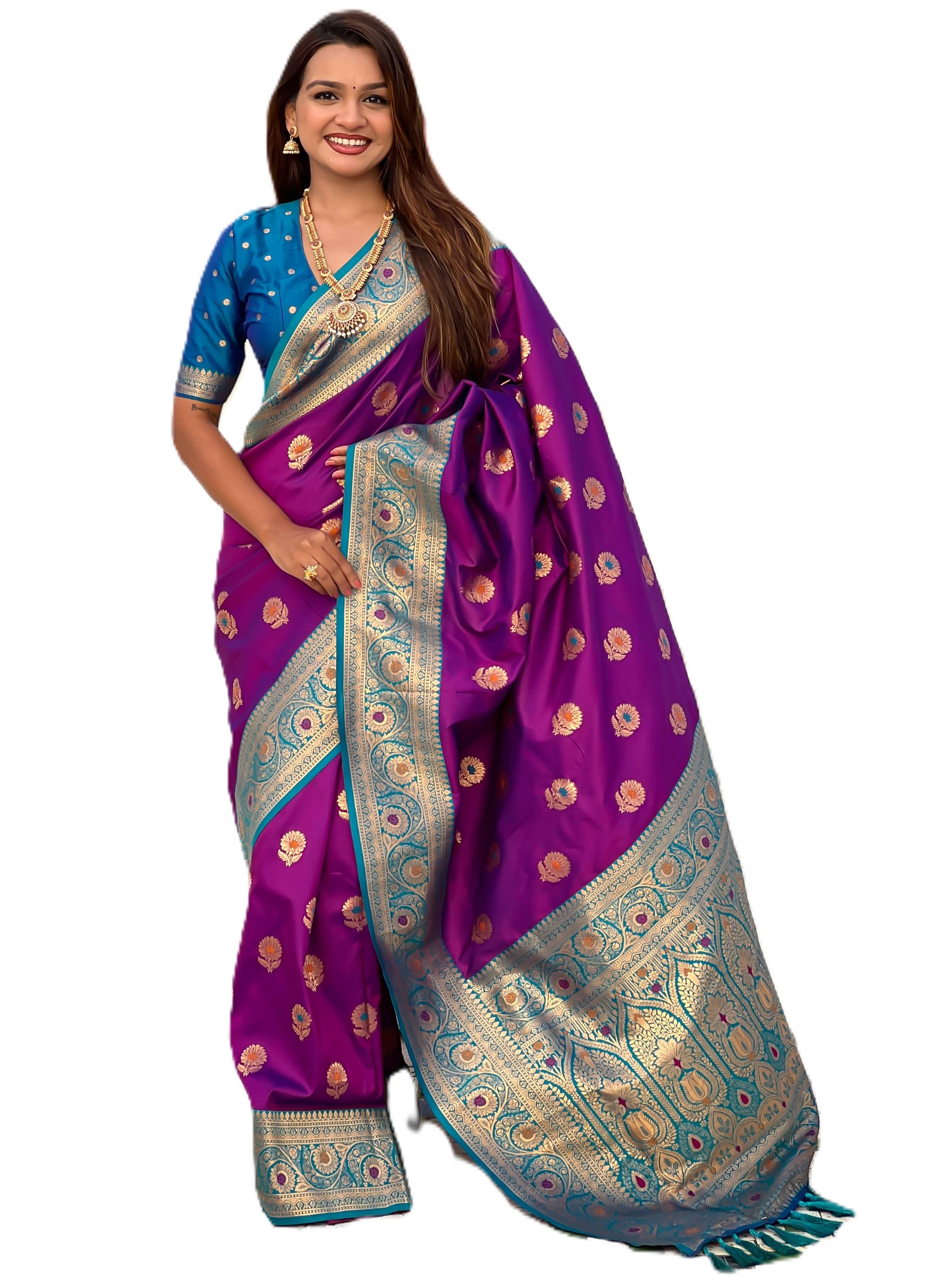     			Panbai sarees Silk Solid Regular Saree Without Blouse Piece ( Purple )