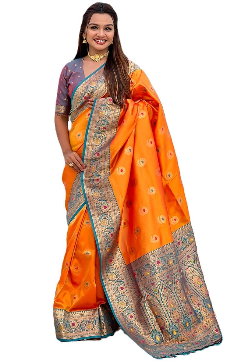     			Panbai sarees Silk Solid Regular Saree Without Blouse Piece ( Orange )