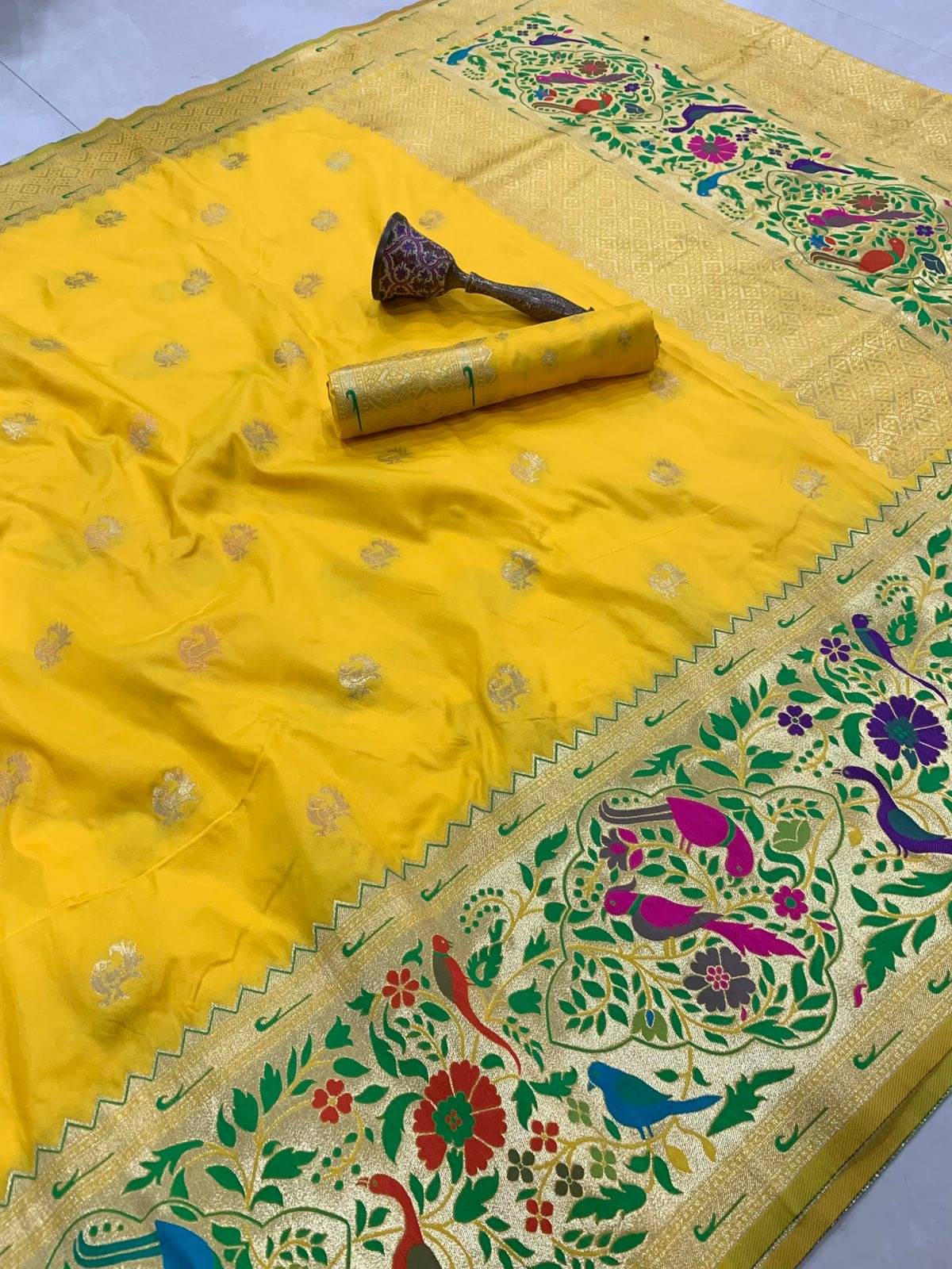     			Panbai sarees Silk Solid Regular Saree Without Blouse Piece ( Yellow )
