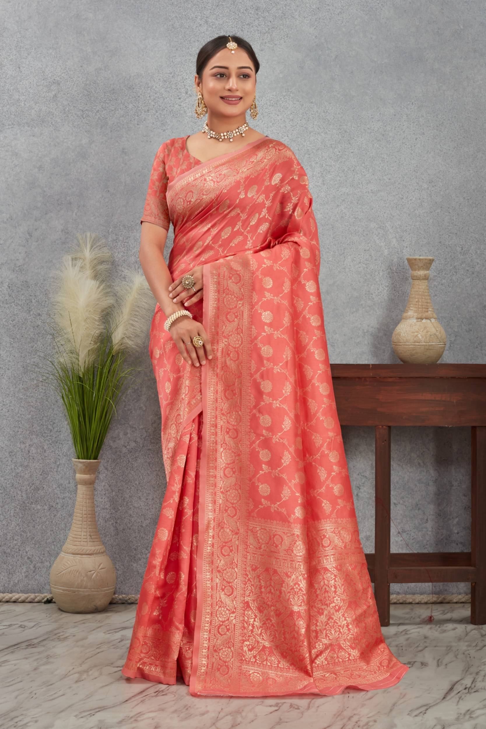     			Panbai sarees Silk Solid Regular Saree Without Blouse Piece ( Peach )