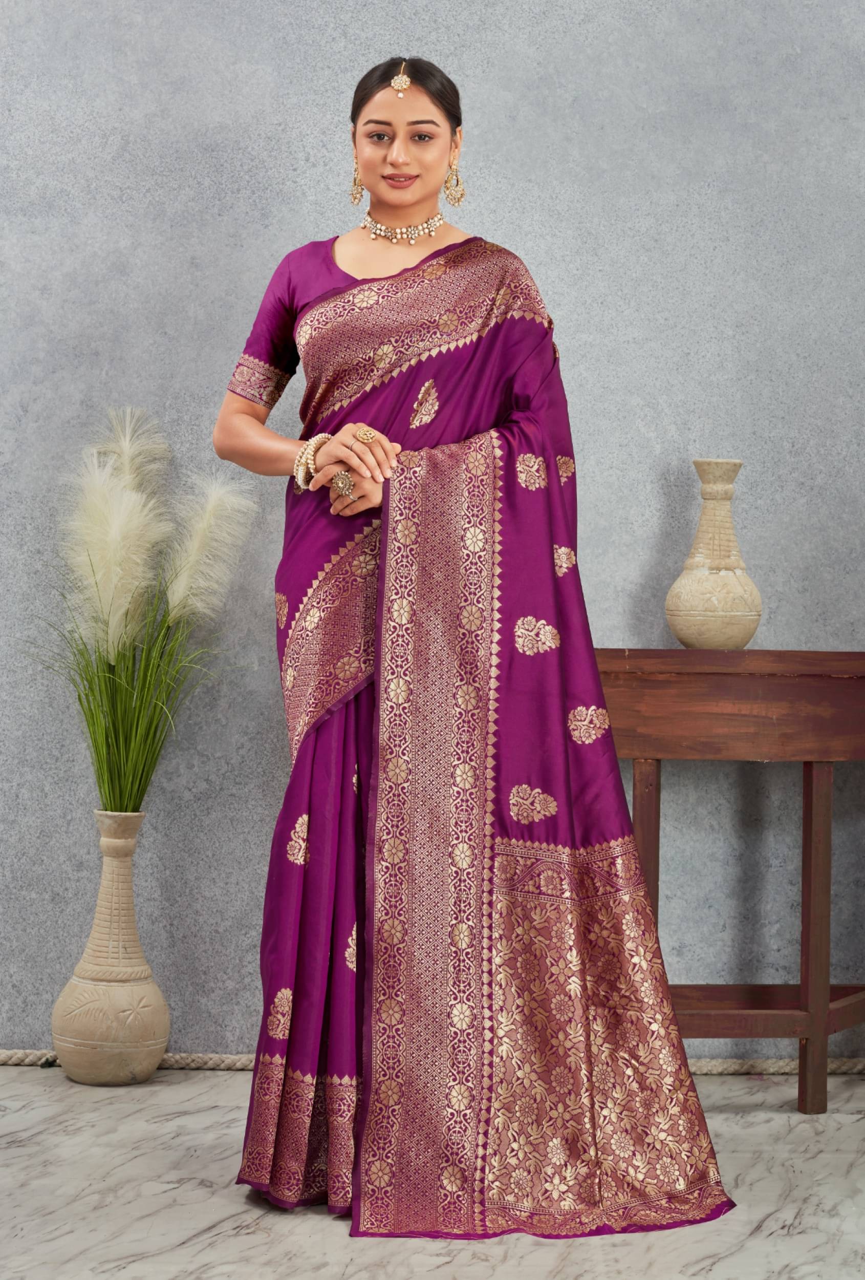     			Panbai sarees Silk Solid Regular Saree Without Blouse Piece ( Purple )