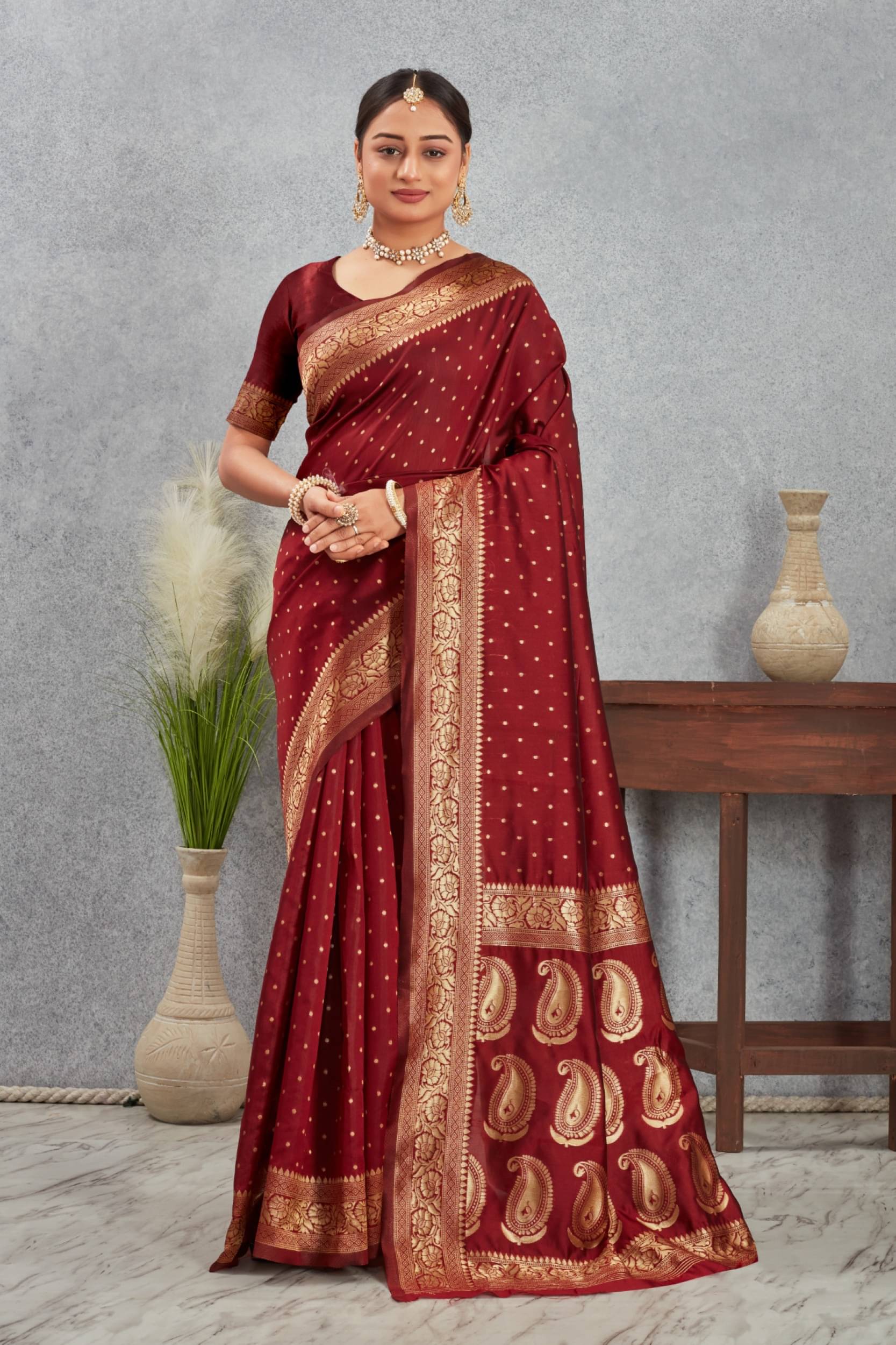     			Panbai sarees Silk Solid Regular Saree Without Blouse Piece ( Maroon )