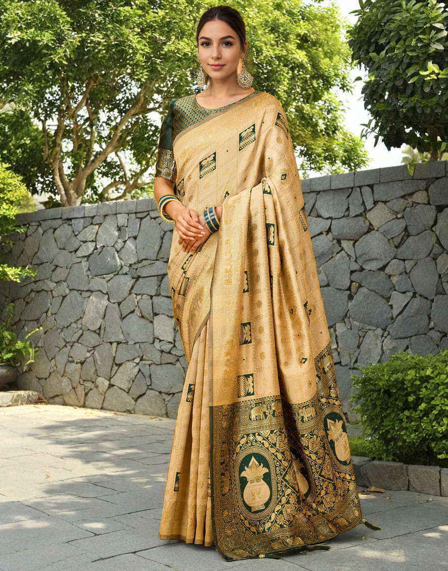     			Panbai sarees Silk Solid Regular Saree Without Blouse Piece ( Cream )