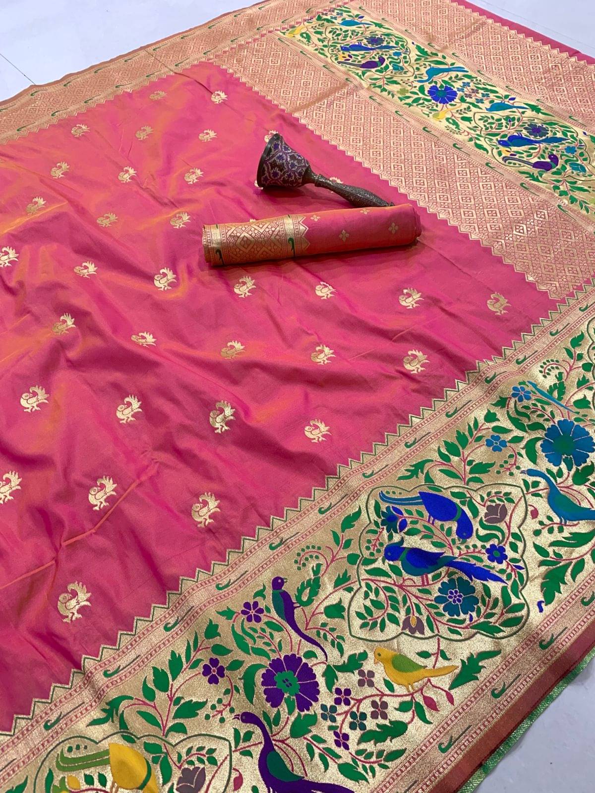     			Panbai sarees Silk Solid Regular Saree Without Blouse Piece ( Peach )
