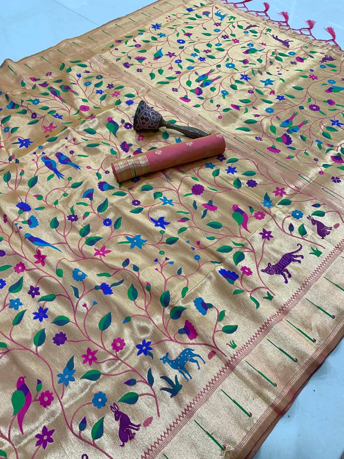     			Panbai sarees Silk Solid Regular Saree Without Blouse Piece ( Peach )