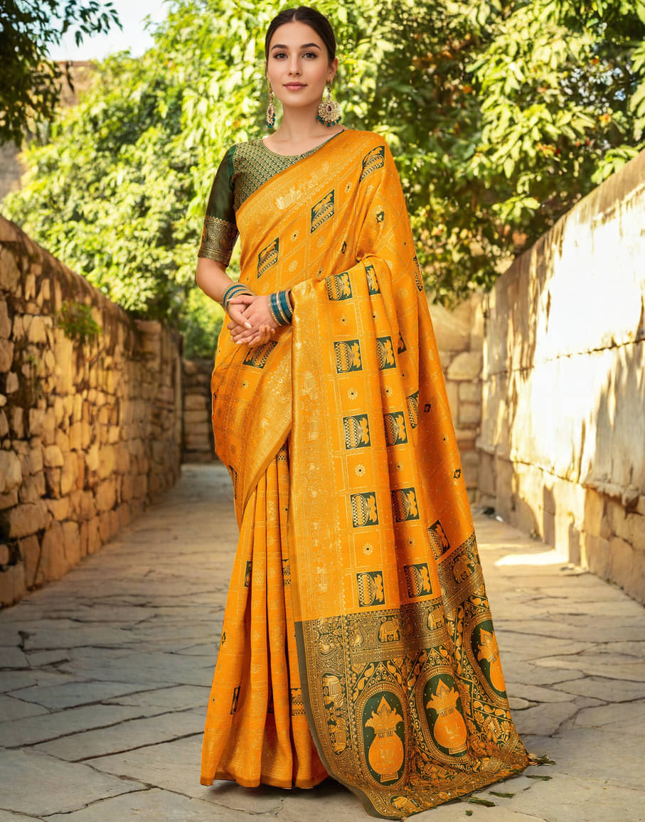     			Panbai sarees Silk Solid Regular Saree Without Blouse Piece ( Orange )
