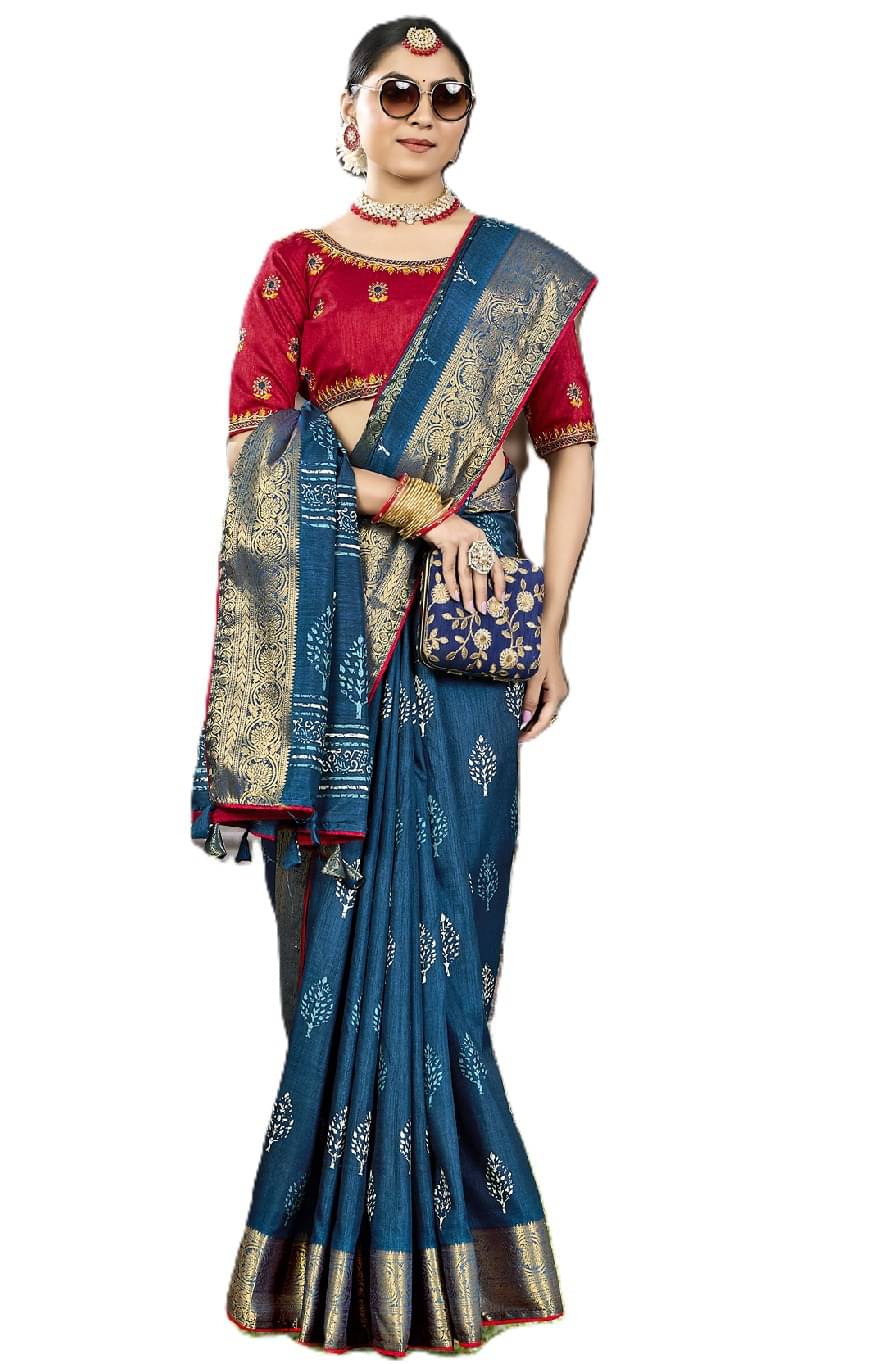     			Panbai sarees Silk Solid Regular Saree Without Blouse Piece ( Blue )