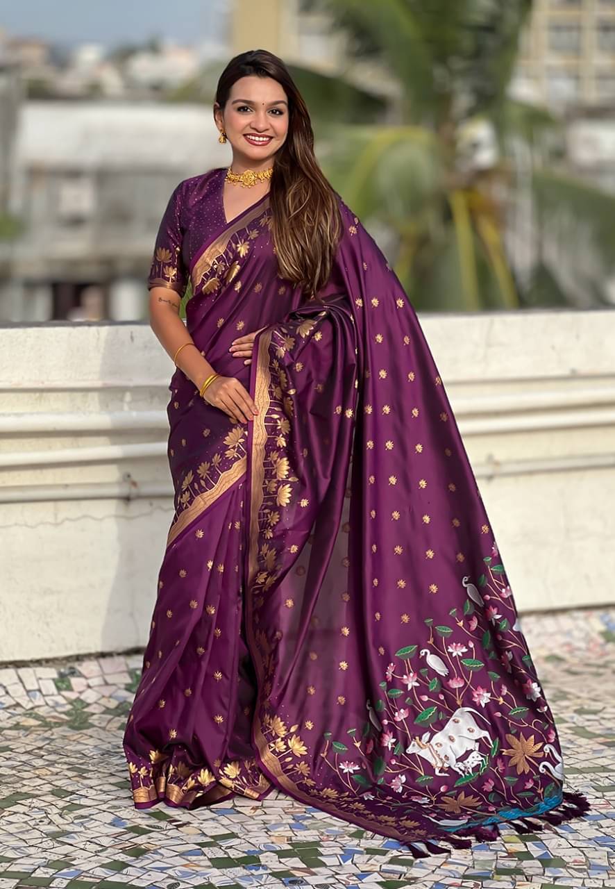     			Panbai sarees Silk Solid Regular Saree Without Blouse Piece ( Purple )