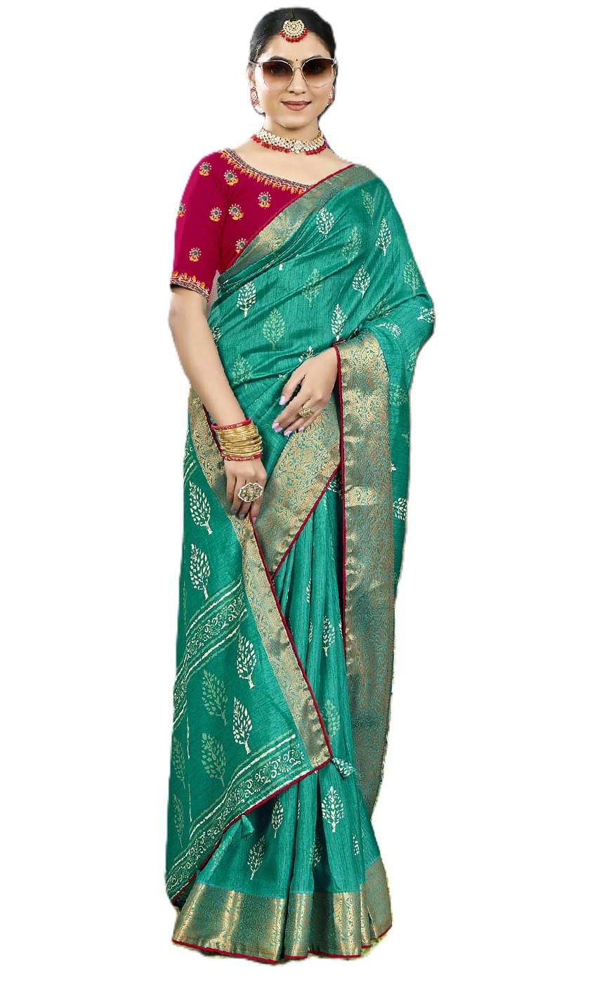     			Panbai sarees Silk Solid Regular Saree Without Blouse Piece ( Teal )