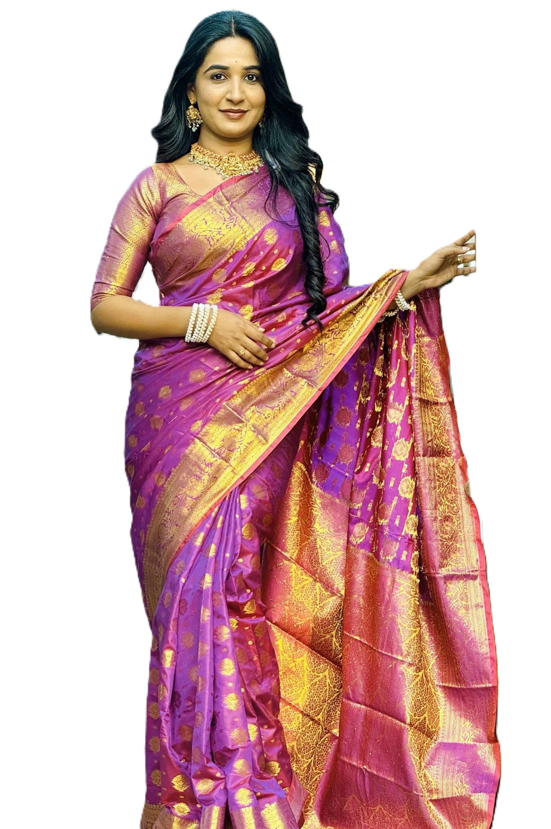     			Panbai sarees Silk Solid Regular Saree Without Blouse Piece ( Purple )