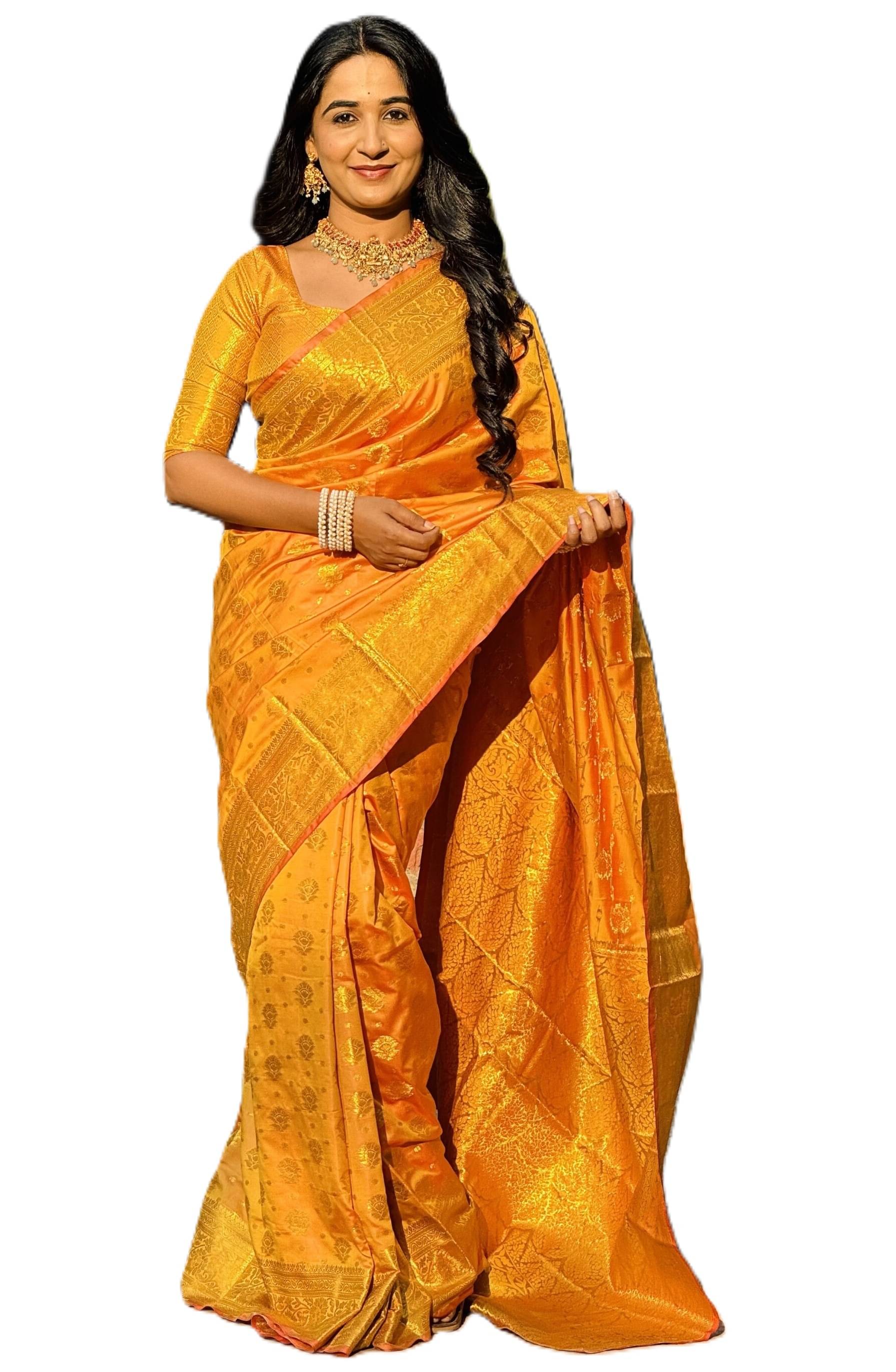 Panbai sarees Silk Solid Regular Saree Without Blouse Piece ( Mustard ) Panbai sarees Silk Solid Regular Saree Without Blouse Piece ( Mustard )