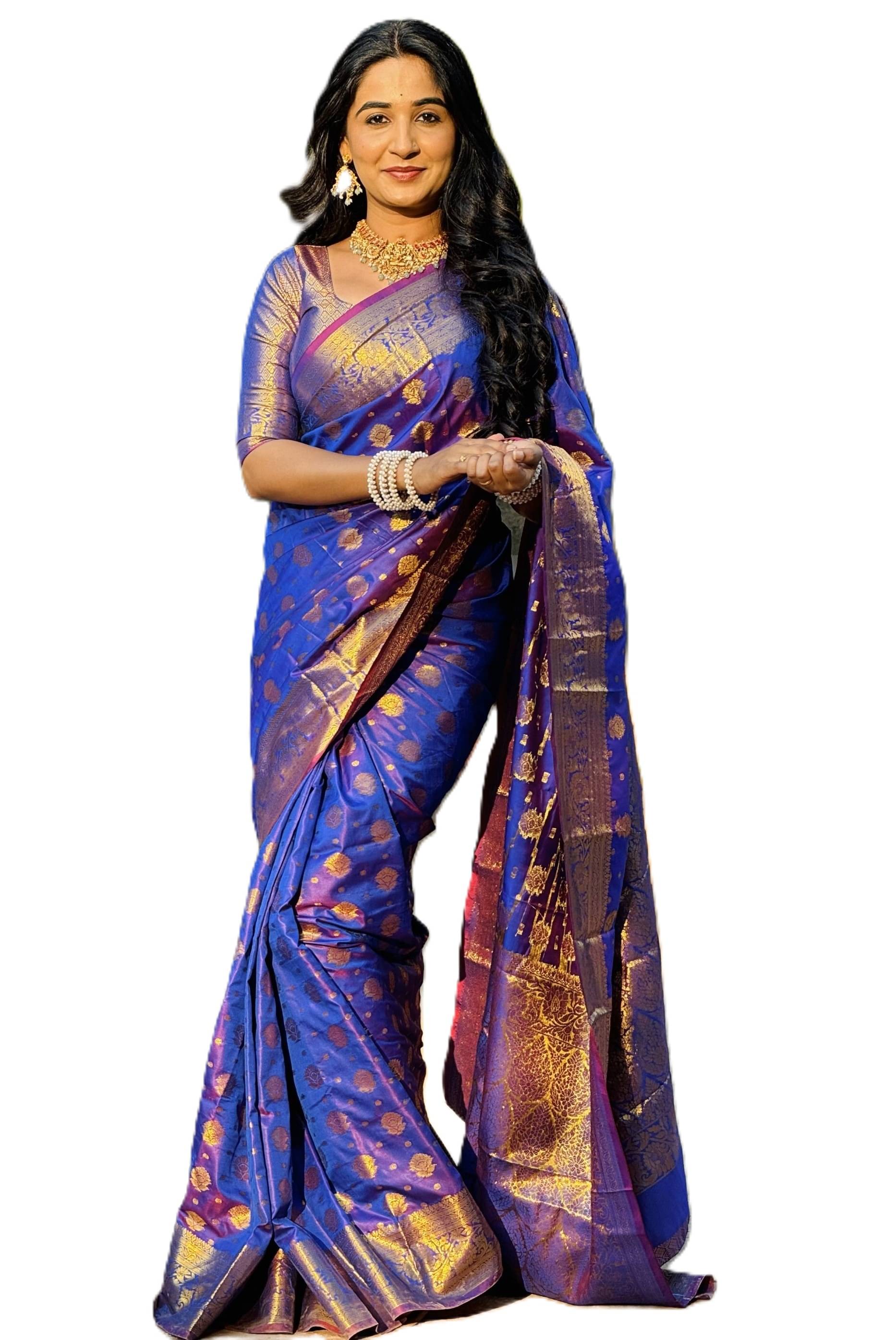     			Panbai sarees Silk Solid Regular Saree Without Blouse Piece ( Blue )