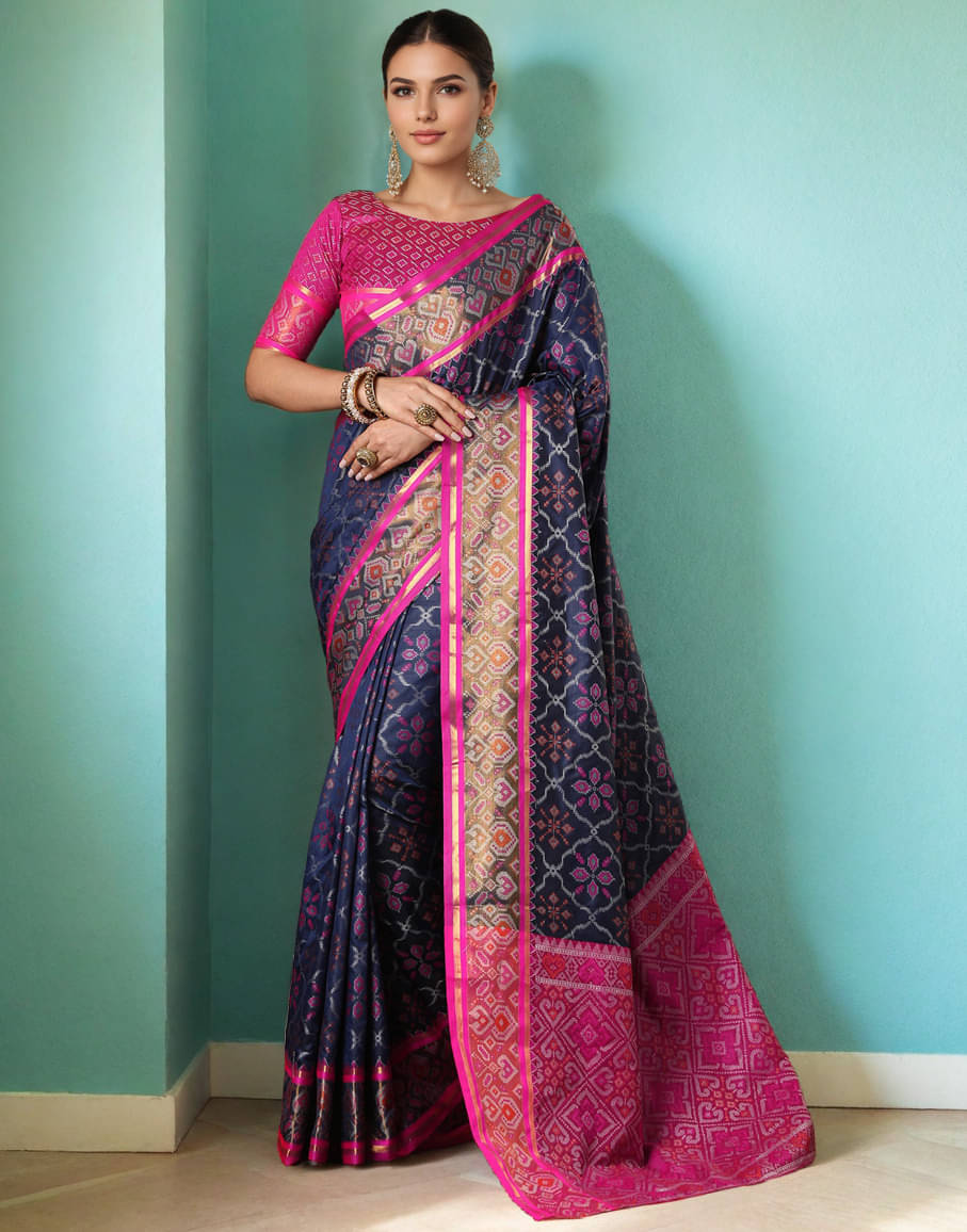     			Panbai sarees Silk Solid Regular Saree Without Blouse Piece ( Navy Blue )