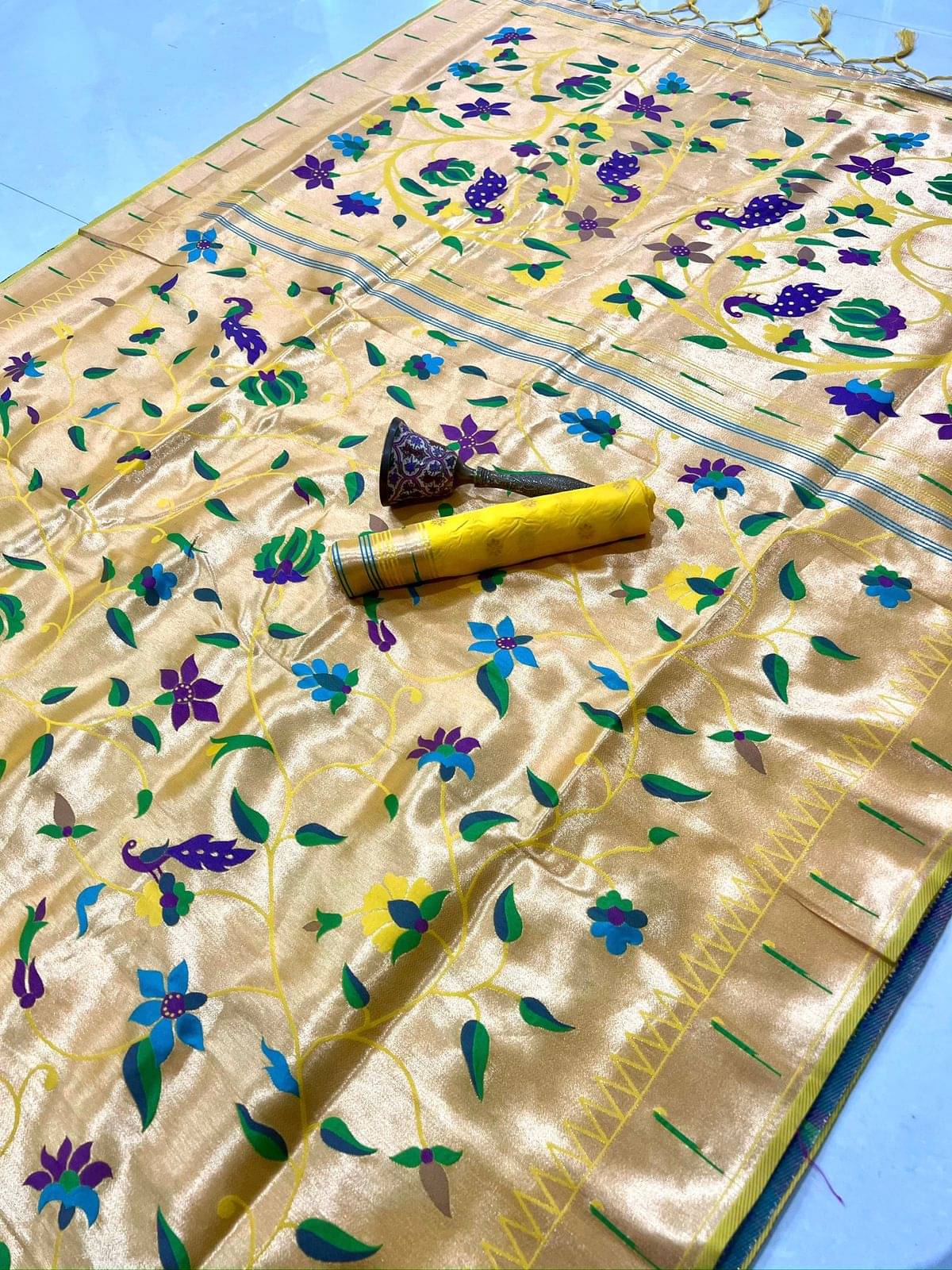     			Panbai sarees Silk Solid Regular Saree Without Blouse Piece ( Yellow )