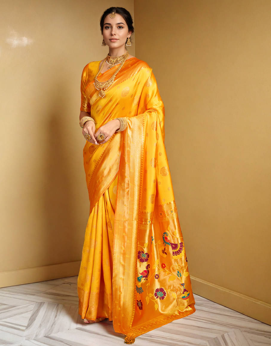     			Panbai sarees Silk Woven Design Regular Saree Without Blouse Piece ( Yellow )