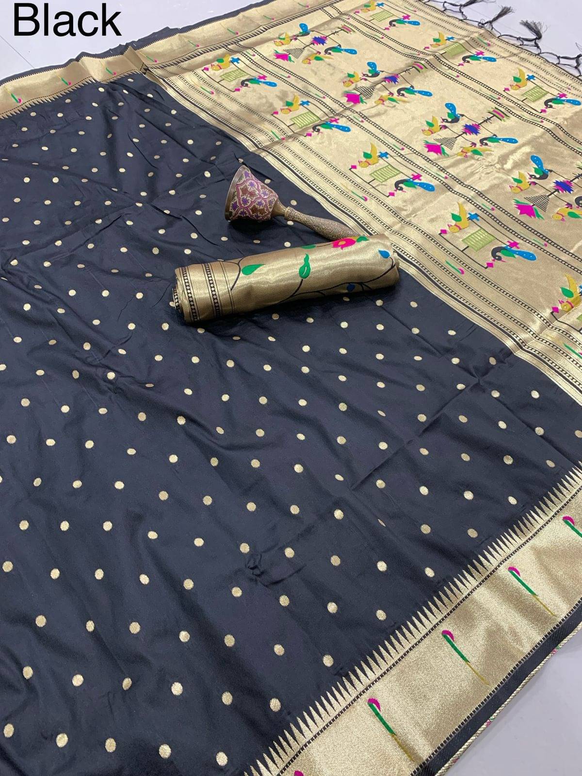     			Panbai sarees Silk Woven Regular Saree Without Blouse Piece ( Black )