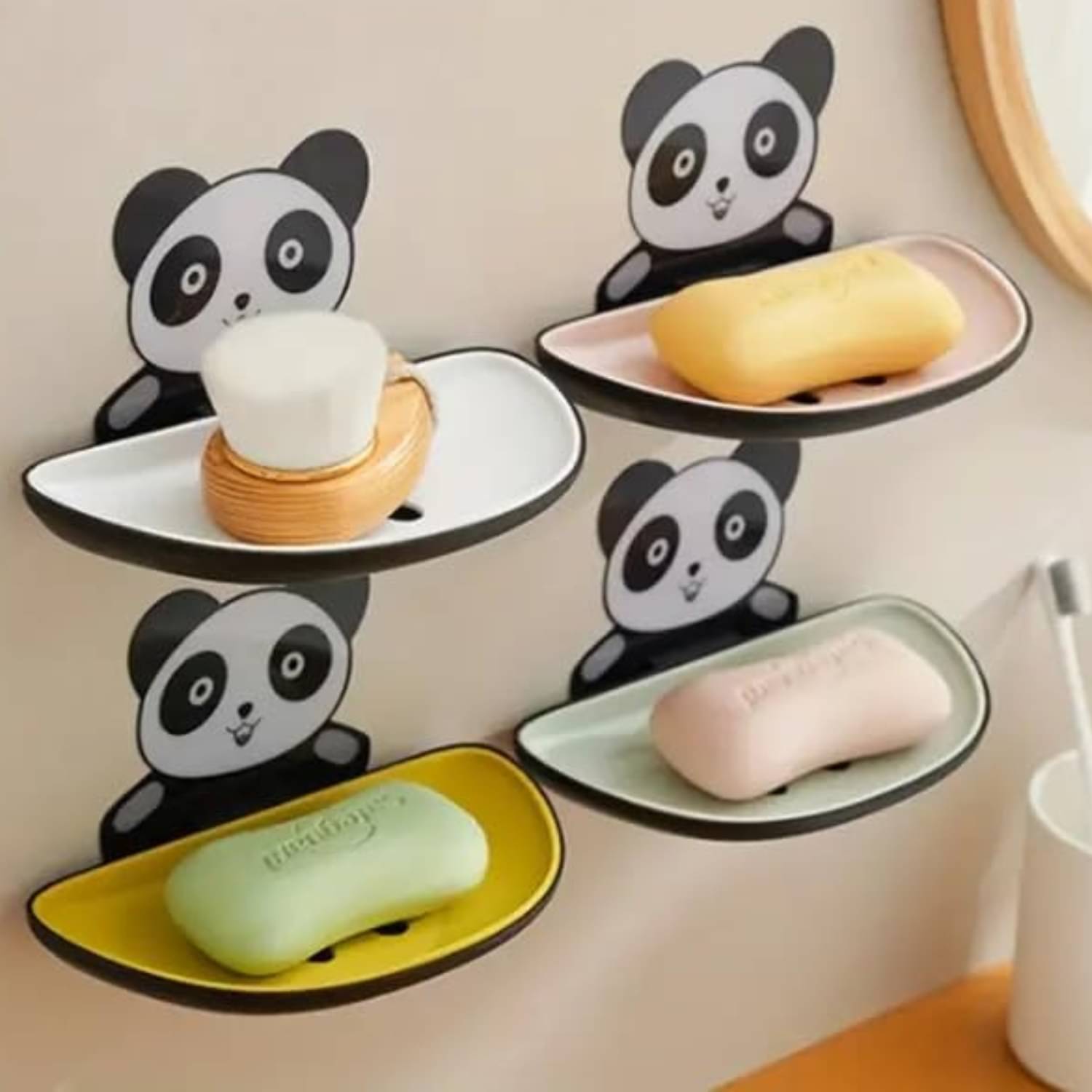     			Panda Soap Dish Holder Pack of 4,Self (Adhesive Striker) Wall-Mounted Bathroom Organizer with Drainage Holes, 16.2 x 11.2 cm, Soap Dish.