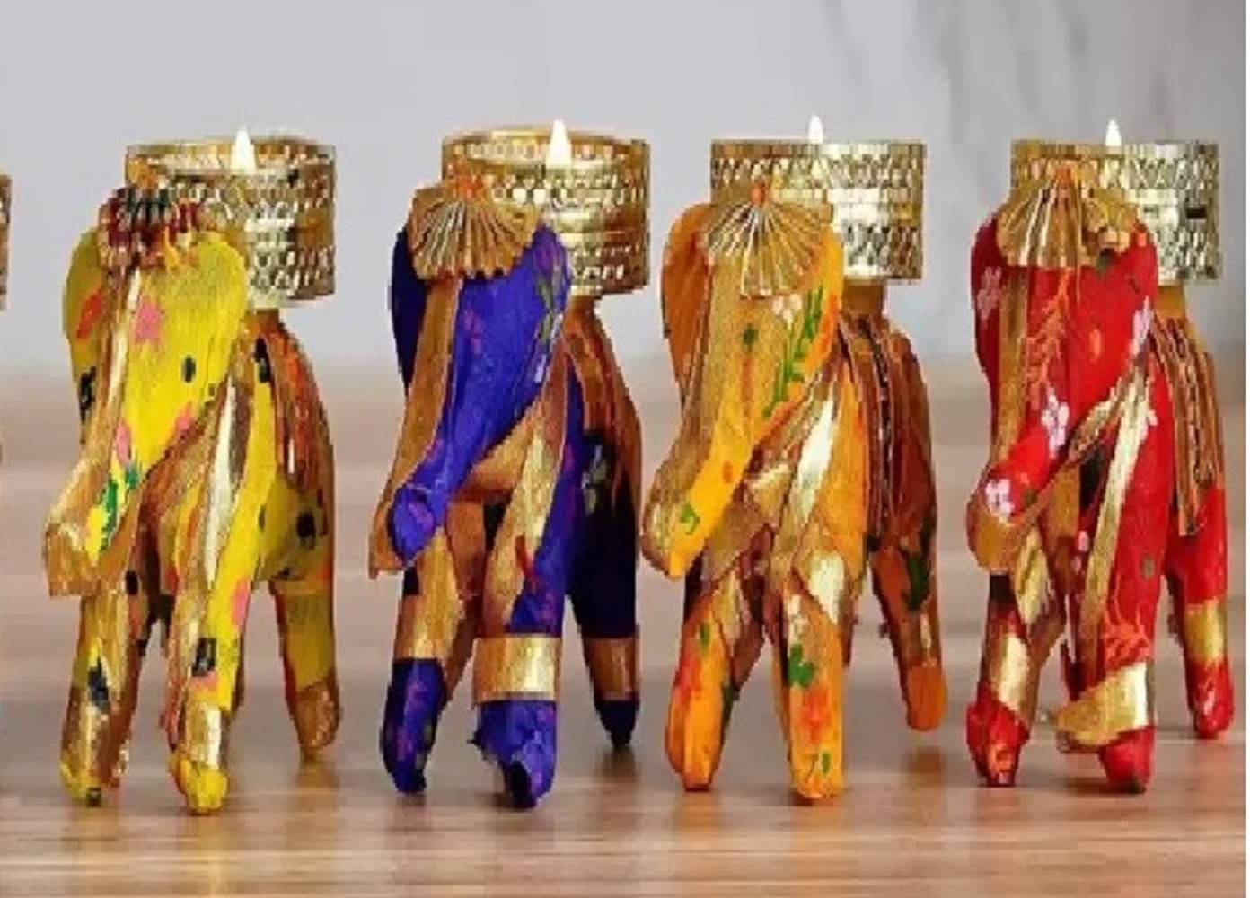    			Qin Pin Multicolour Floor Bamboo Tea Light Holder - Pack of 4