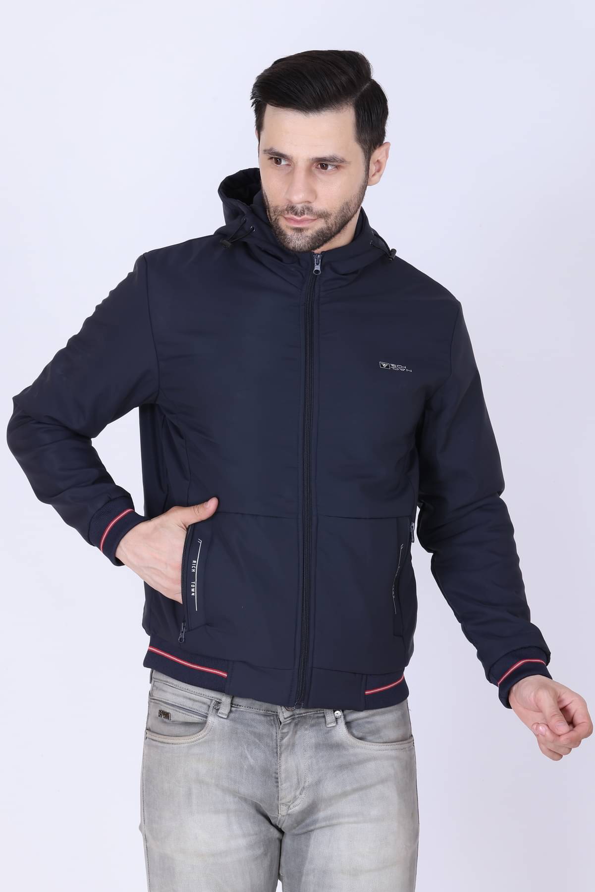     			RICH TOWN Nylon Men's Quilted & Bomber Jacket - Navy ( Pack of 1 )