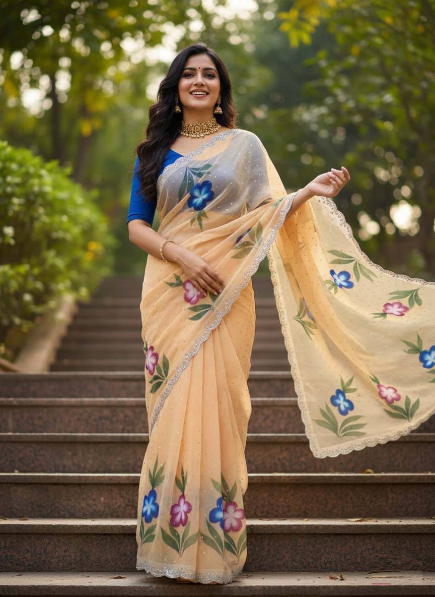     			Sareez House Georgette Printed Regular Saree With Unstitched Blouse Piece ( Cream )