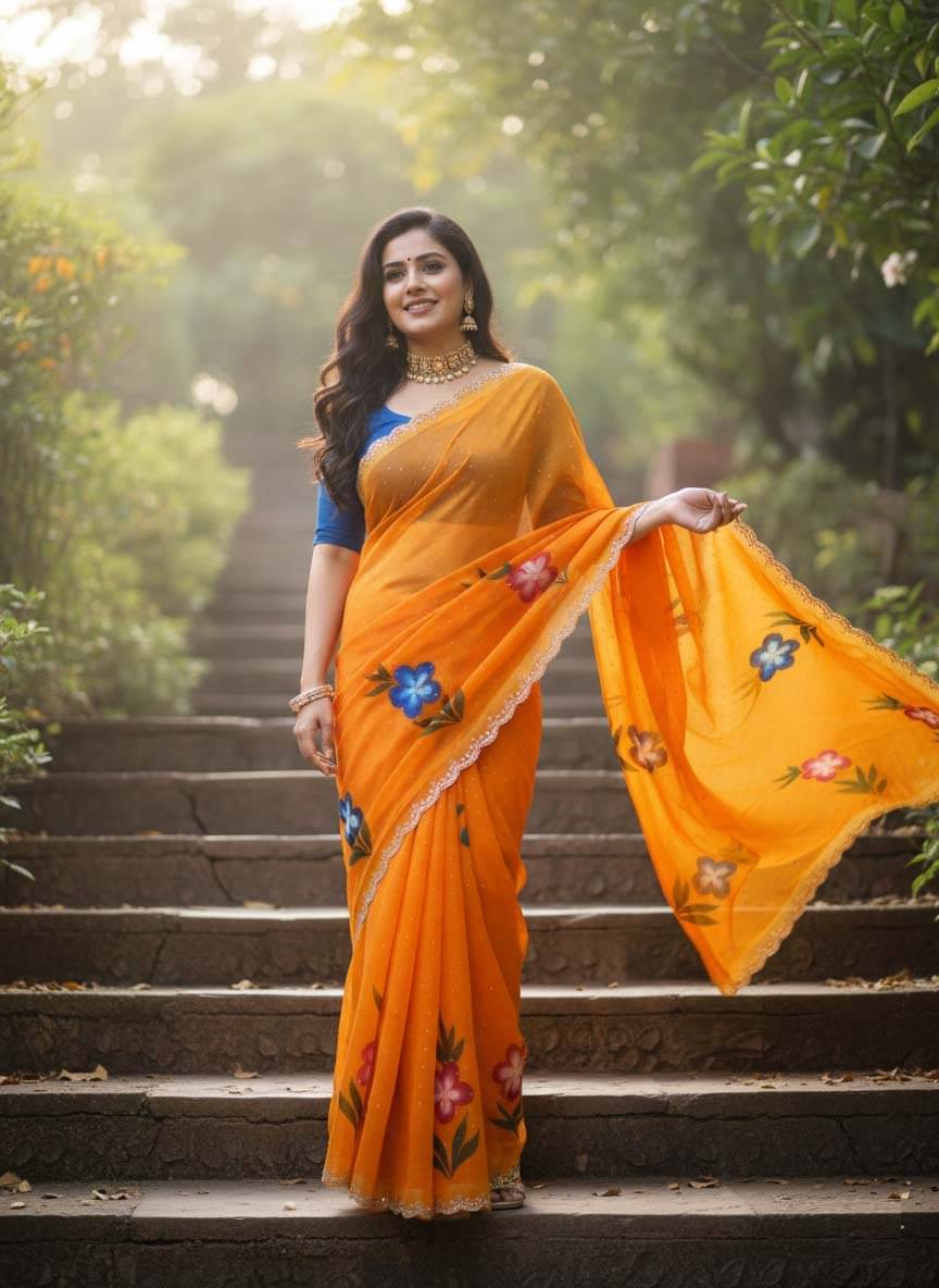     			Sareez House Georgette Printed Regular Saree With Unstitched Blouse Piece ( Gold )