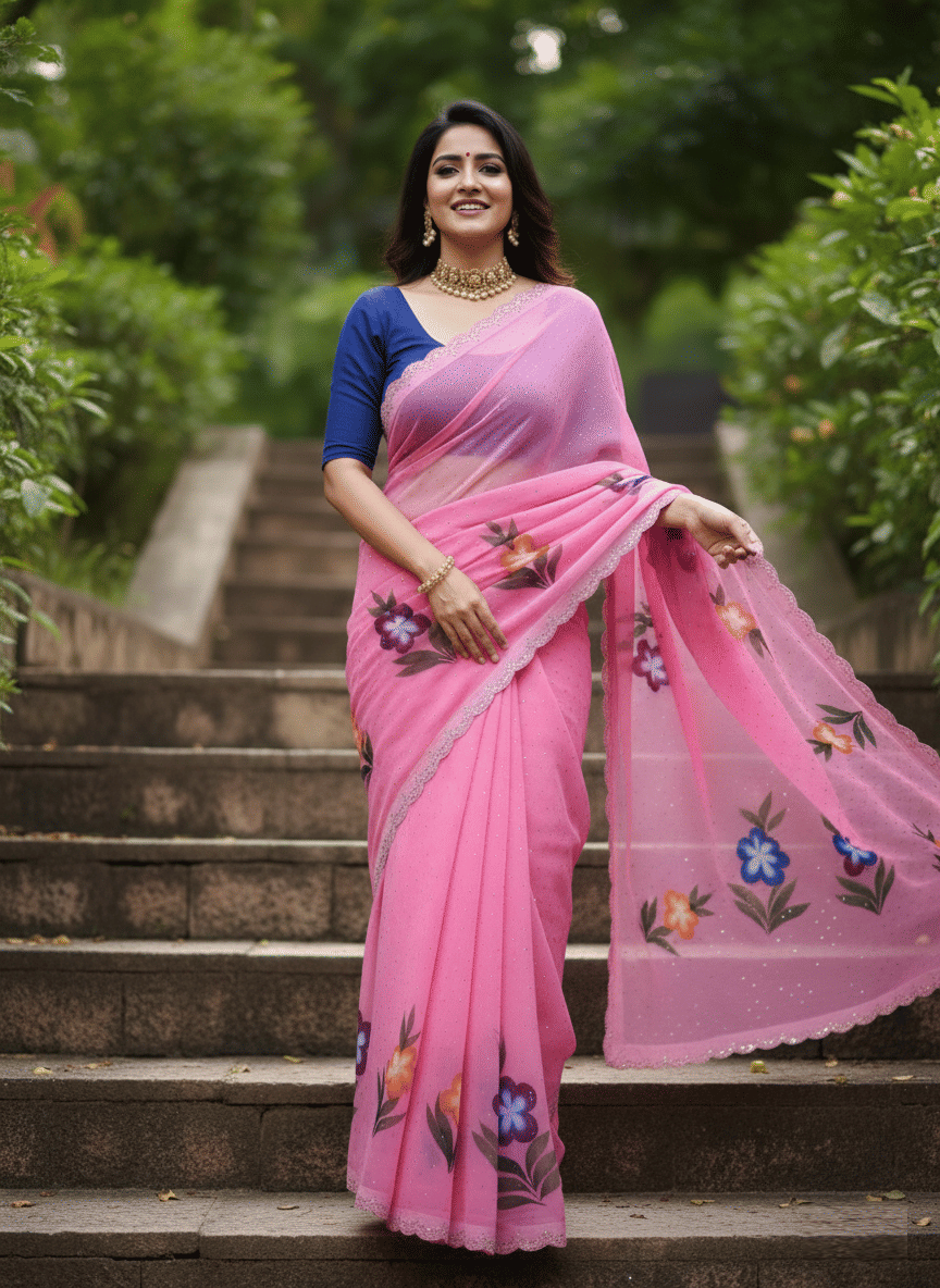     			Sareez House Georgette Printed Regular Saree With Unstitched Blouse Piece ( Pink )