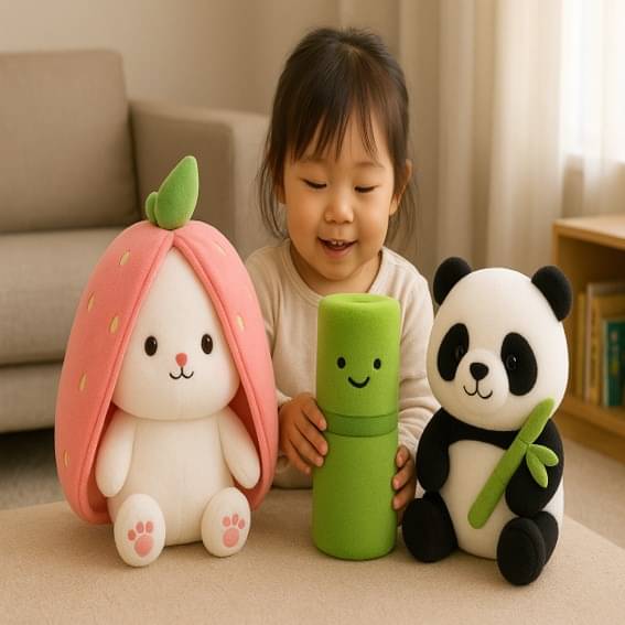     			Soft Stuffed Bamboo Panda & Reversible Strawberry Zip Bunny Combo 30cm Pack of 2 PCS (Lovable Huggable Soft Bamboo Panda & Strawberry Bunny Combo for Kids)