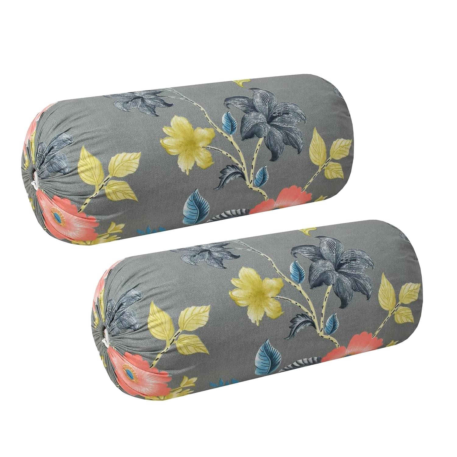     			Tessile India - Pack of 2 Poly Cotton Floral Printed Standard Size Pillow Cover ( 81.28 cm(32) x 40.64 cm(16) ) - Grey
