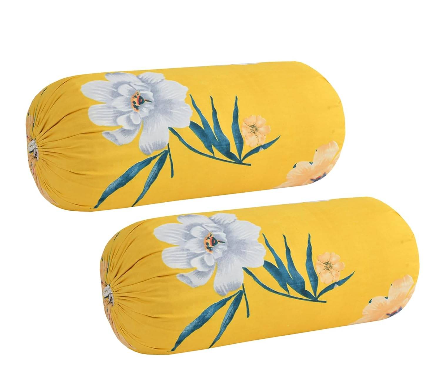     			Tessile India - Pack of 2 Poly Cotton Floral Printed Standard Size Pillow Cover ( 81.28 cm(32) x 40.64 cm(16) ) - Yellow