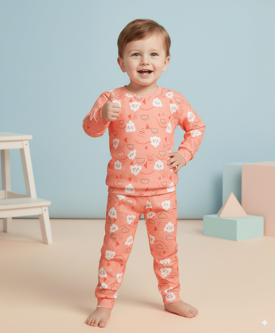     			VIONU Pack of 1 Baby Boys Cotton Blend Tshirt & Pajama Set ( Peach )