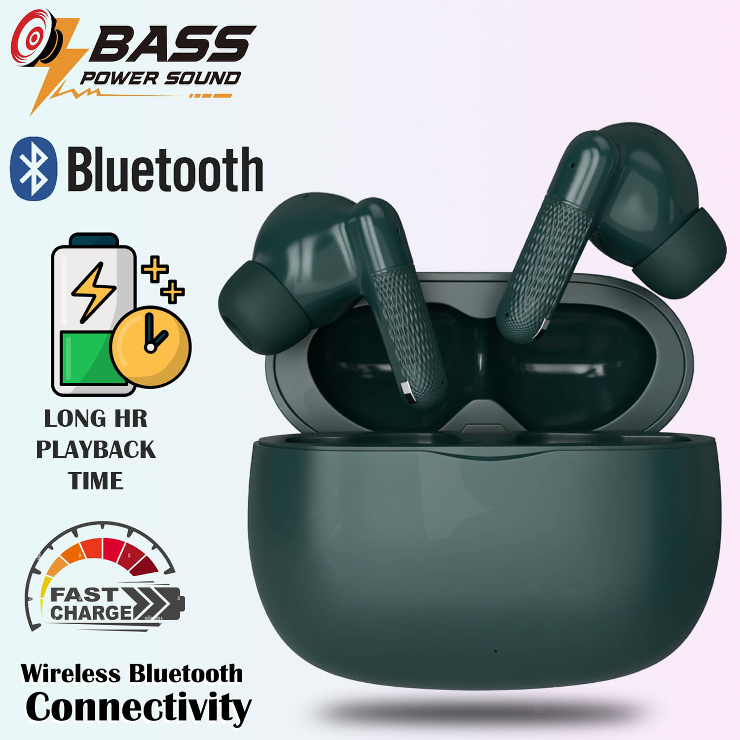     			Wireless Bluetooth Earbuds with Deep Bass,HD Mic, Long Battery Backup, Fast Charging, Lightweight Comfortable Fit, Sweatproof Sports Headphones for Music, Calls, Gaming & Daily Use