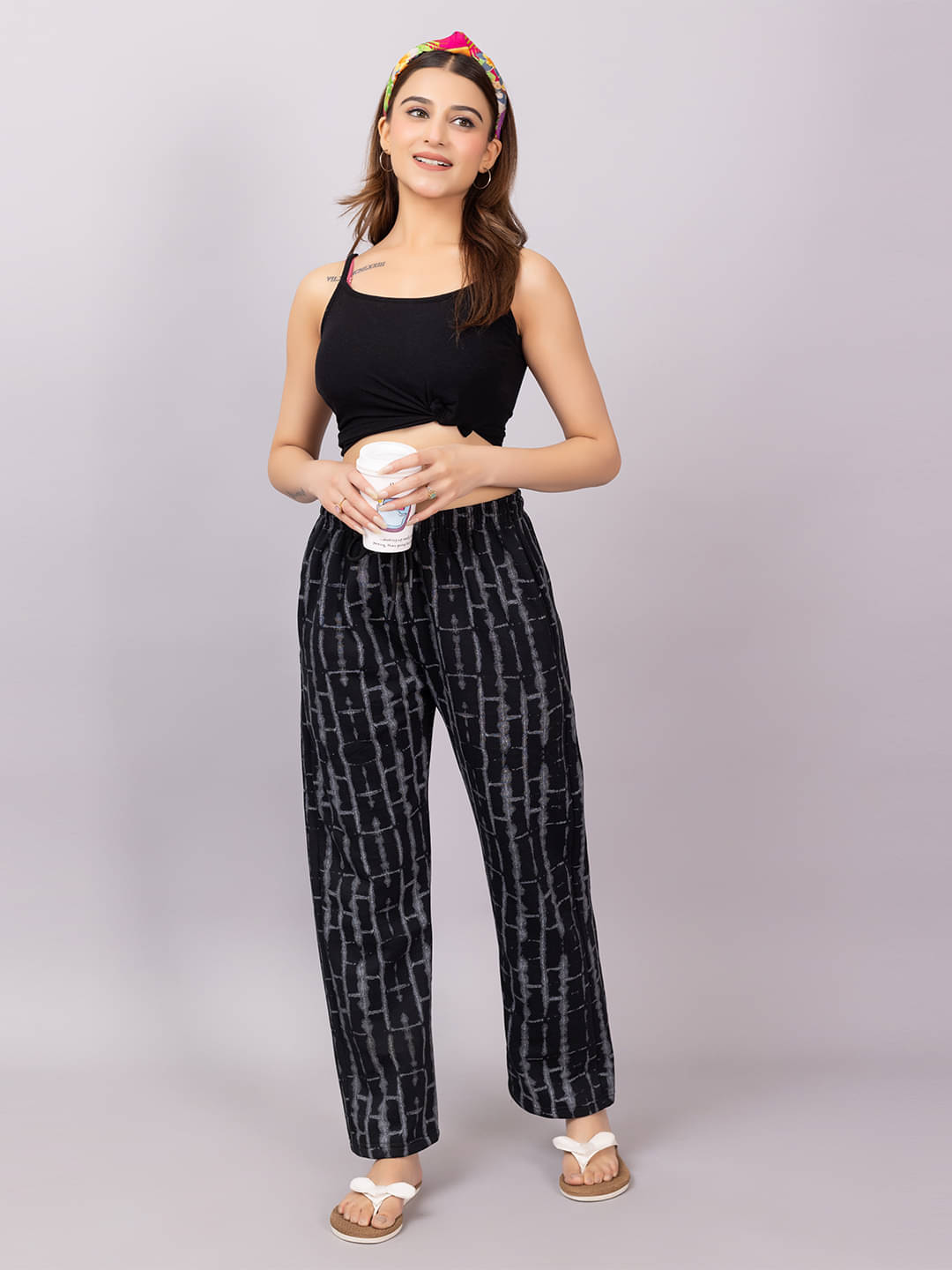     			Xenios Cotton Blend Printed Women Pyjama ( Black )