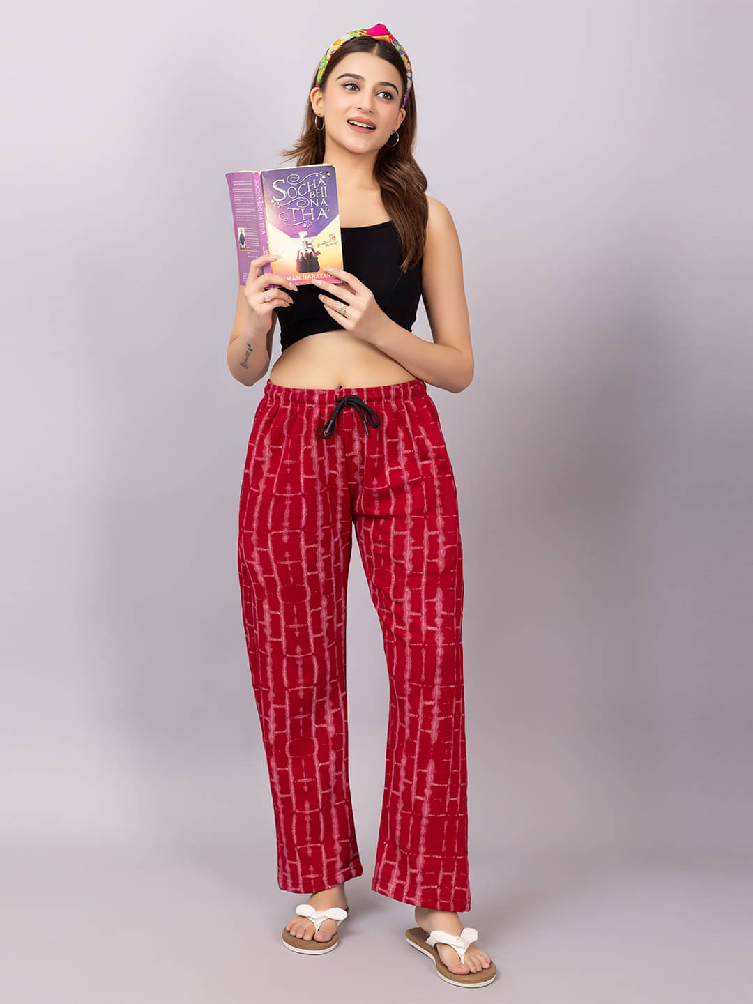     			Xenios Cotton Blend Printed Women Pyjama ( Red )
