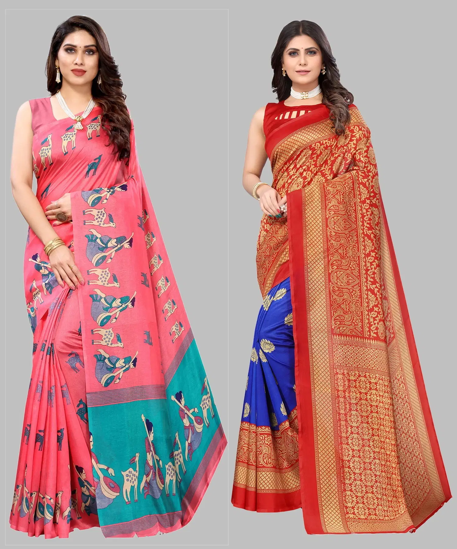 Yashika Art Silk Printed Regular Saree With Unstitched Blouse Piece ( Pink )     			Yashika Art Silk Printed Regular Saree With Unstitched Blouse Piece ( Pink )
