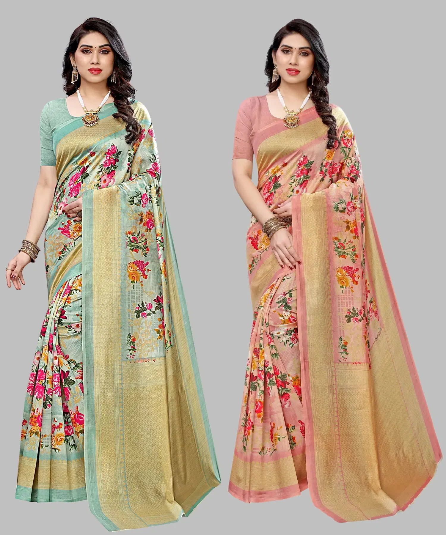     			Yashika Art Silk Printed Regular Saree With Unstitched Blouse Piece ( Light Green )