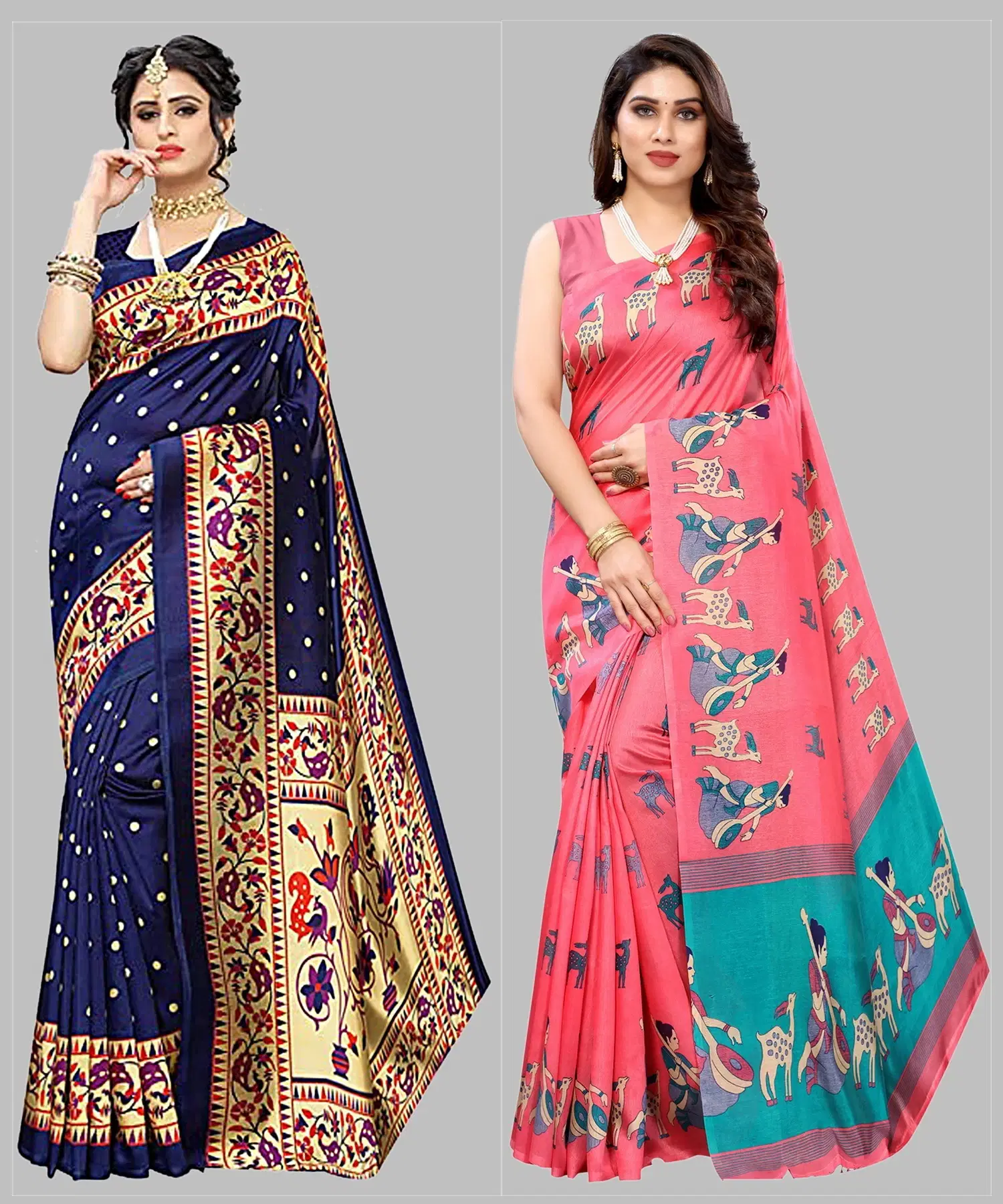 Yashika Art Silk Printed Regular Saree With Unstitched Blouse Piece ( Blue )     			Yashika Art Silk Printed Regular Saree With Unstitched Blouse Piece ( Blue )