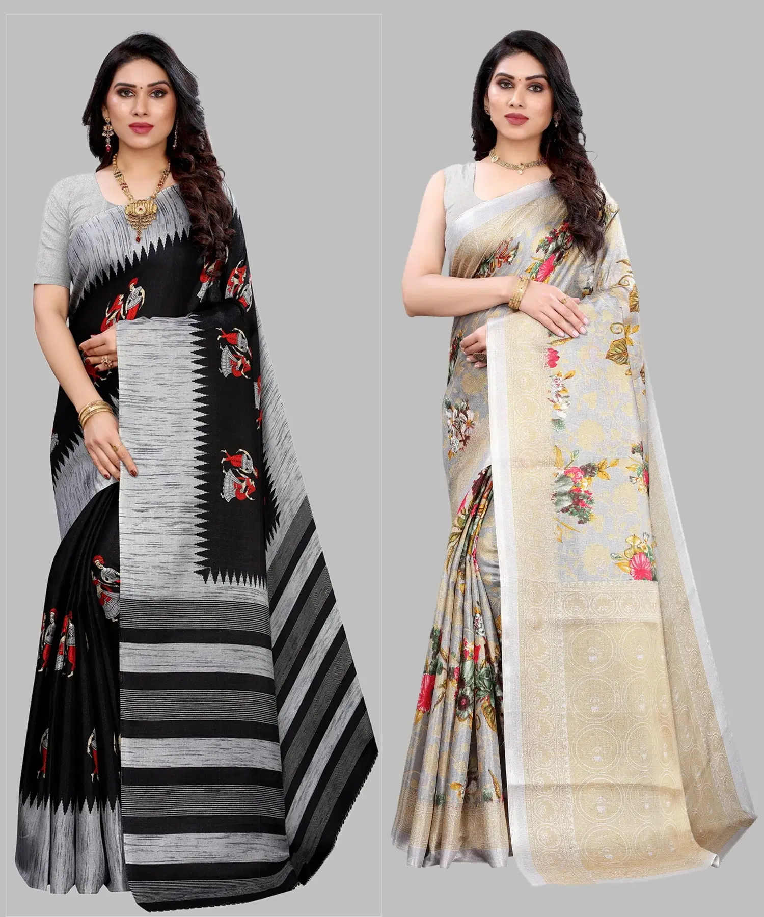     			Yashika Art Silk Printed Regular Saree With Unstitched Blouse Piece ( Black )