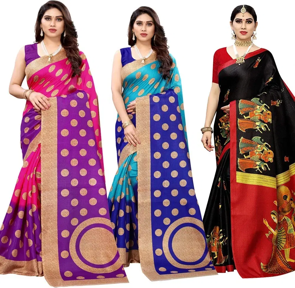     			Yashika Art Silk Printed Regular Saree With Unstitched Blouse Piece ( Multicolor )