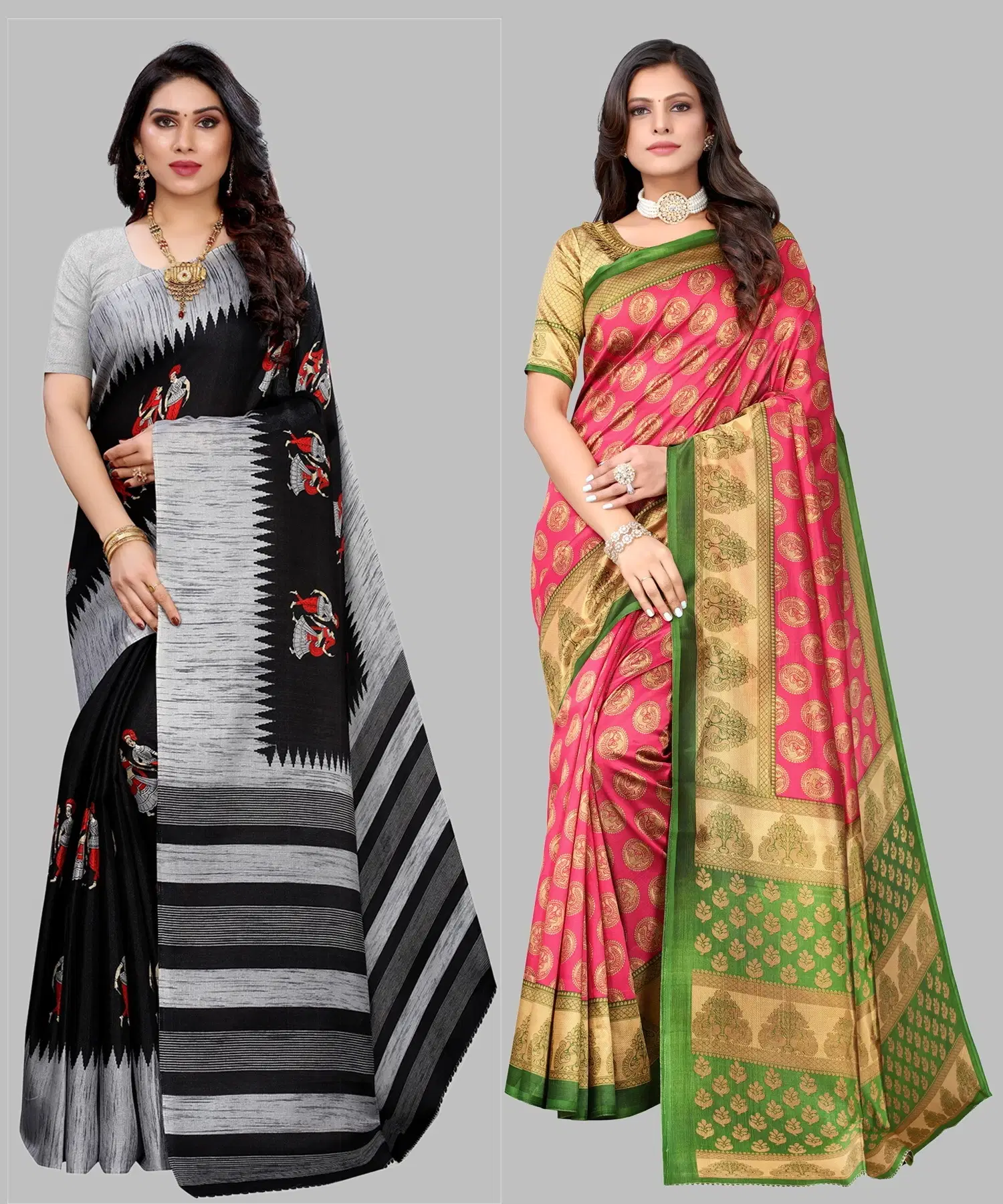     			Yashika Art Silk Printed Regular Saree With Unstitched Blouse Piece ( Black )