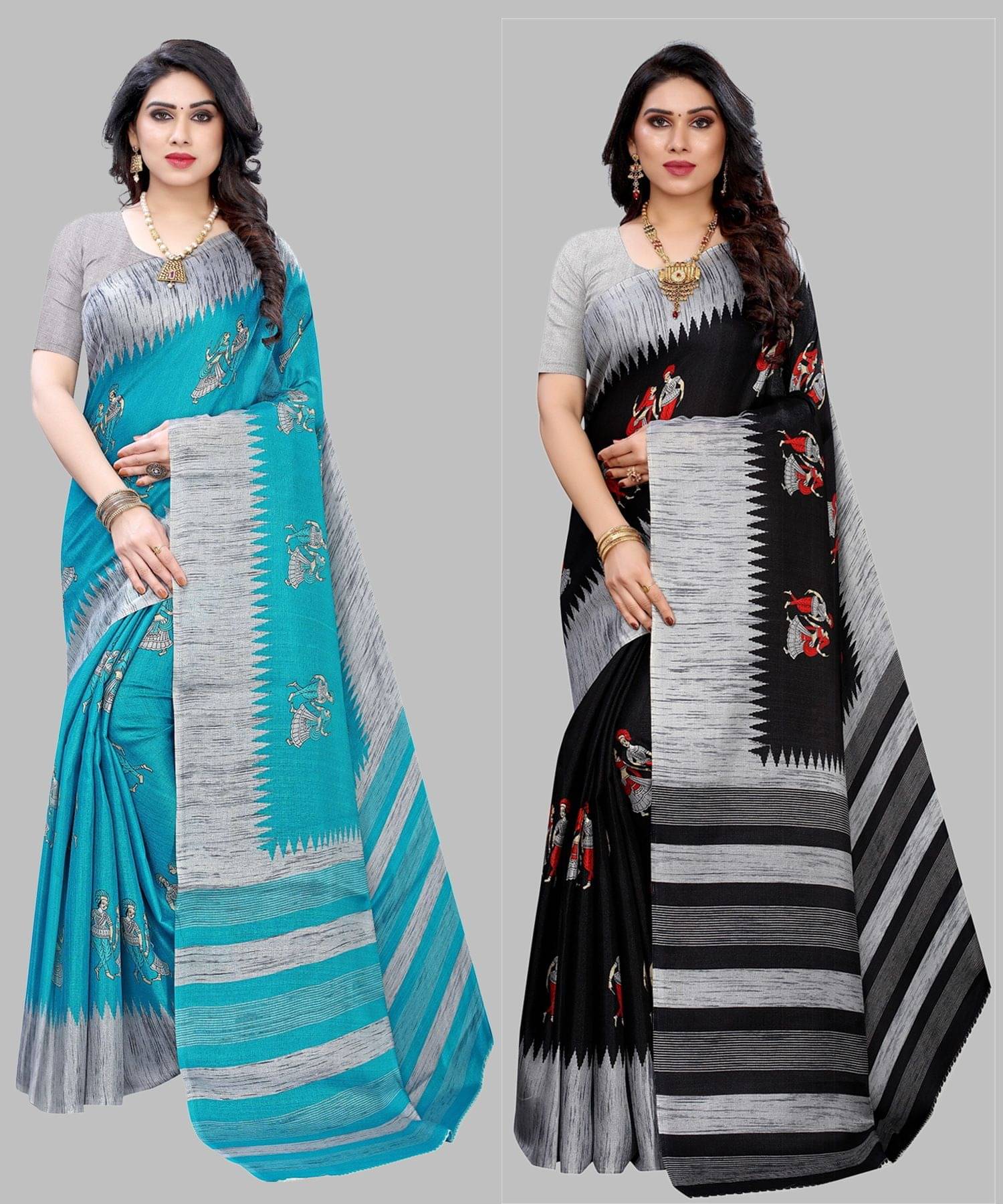     			Yashika Art Silk Printed Regular Saree With Unstitched Blouse Piece ( Blue )