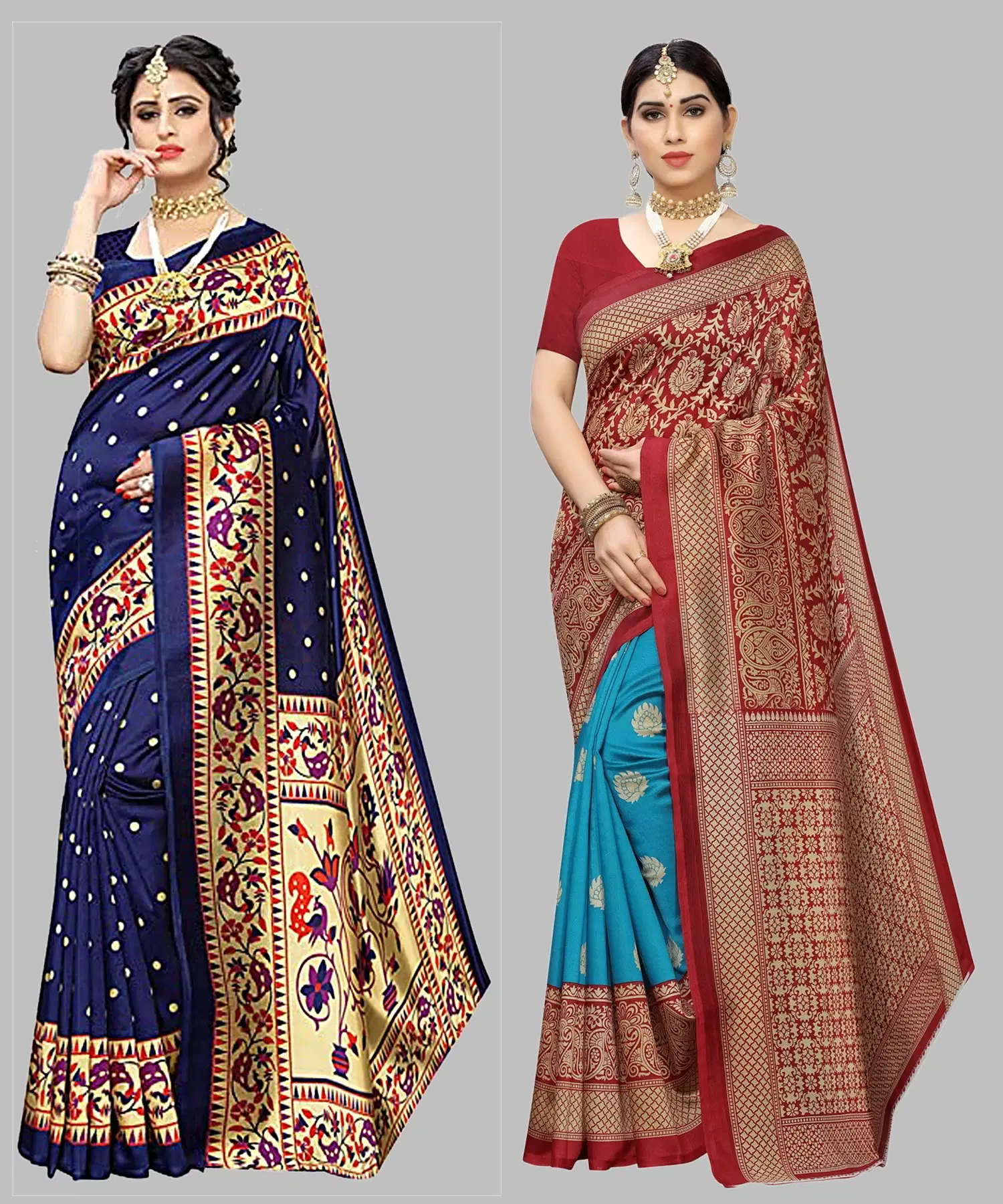 Yashika Art Silk Printed Regular Saree With Unstitched Blouse Piece ( Blue )     			Yashika Art Silk Printed Regular Saree With Unstitched Blouse Piece ( Blue )