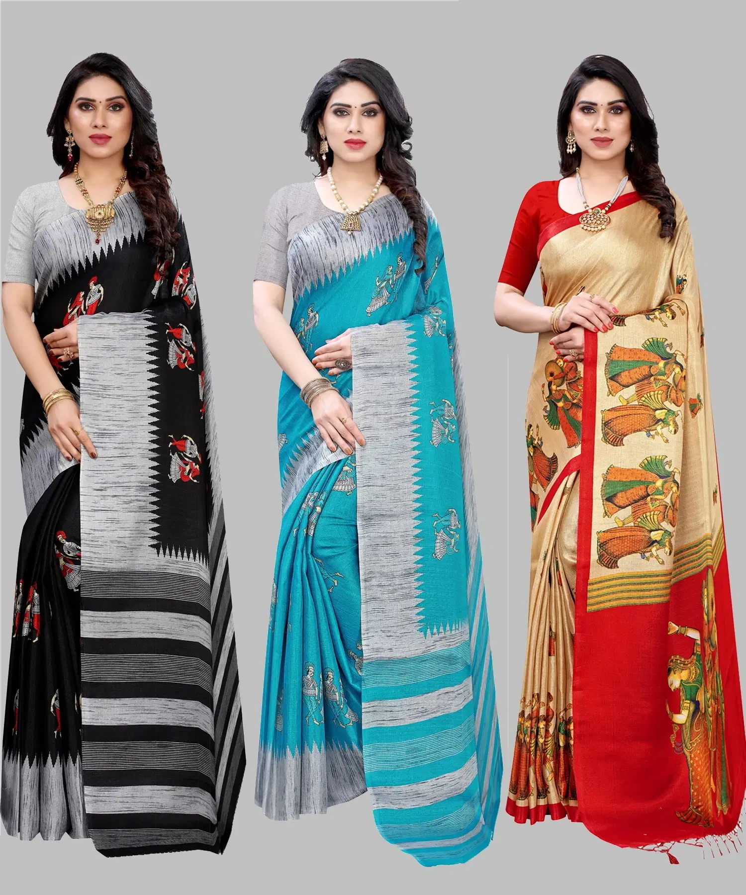     			Yashika Art Silk Printed Regular Saree With Unstitched Blouse Piece ( Black )