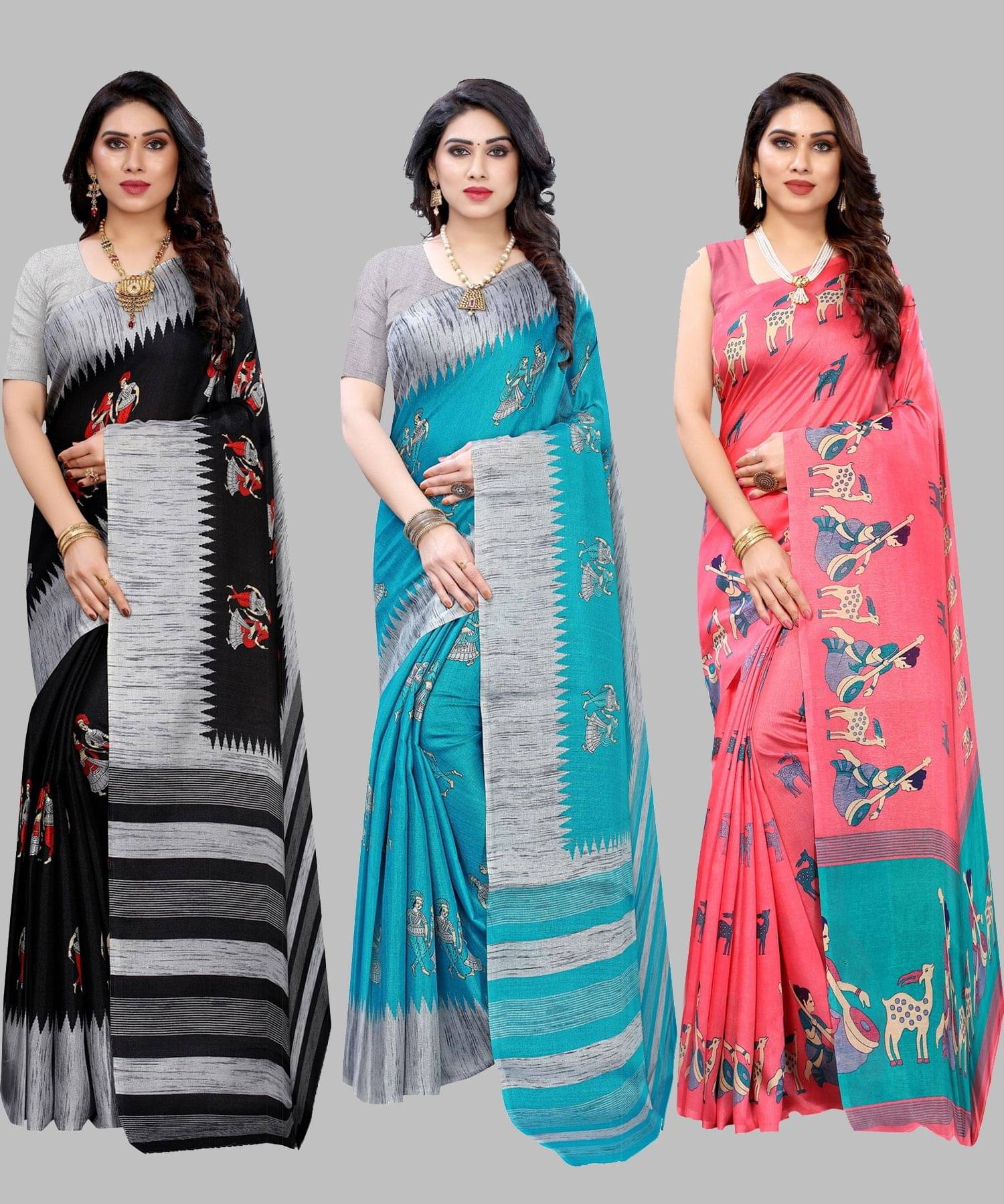 Yashika Art Silk Printed Regular Saree With Unstitched Blouse Piece ( Multicolor ) Yashika Art Silk Printed Regular Saree With Unstitched Blouse Piece ( Multicolor )