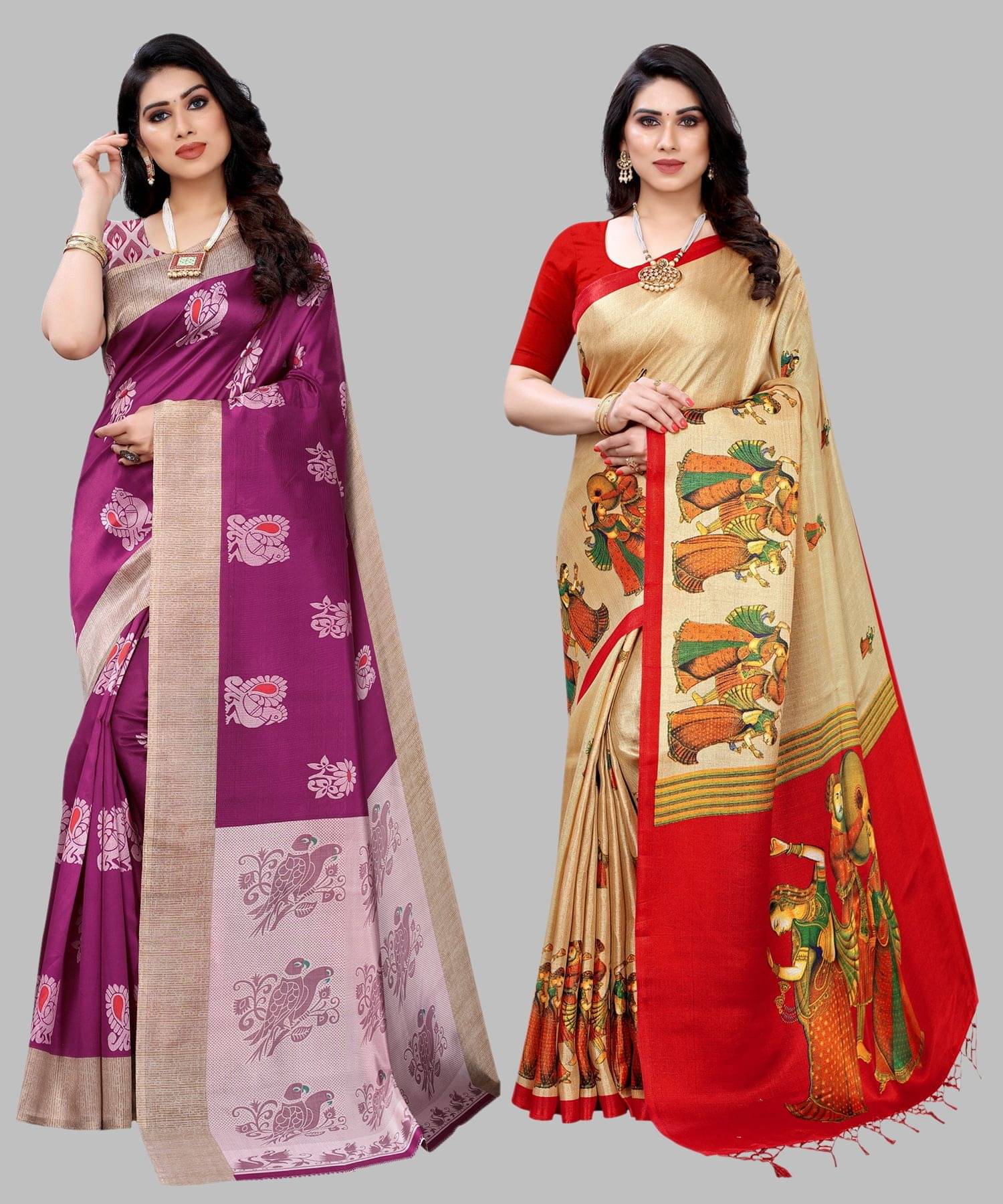 Yashika Art Silk Printed Regular Saree With Unstitched Blouse Piece ( Purple ) Yashika Art Silk Printed Regular Saree With Unstitched Blouse Piece ( Purple )