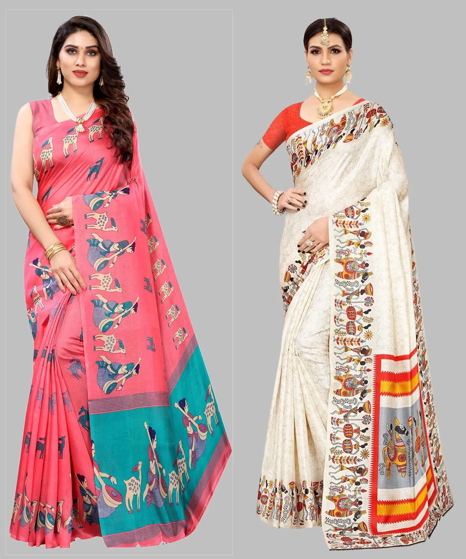     			Yashika Art Silk Printed Regular Saree With Unstitched Blouse Piece ( Pink )
