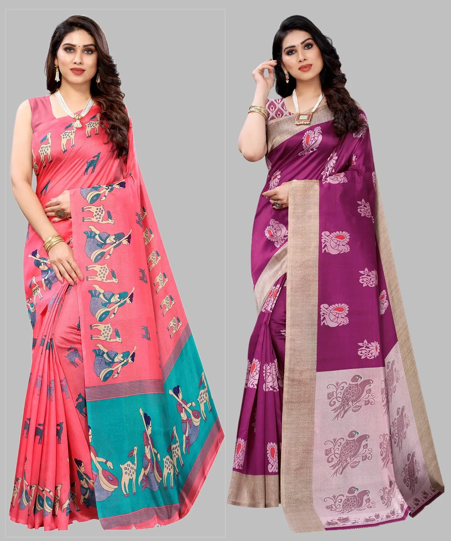 Yashika Art Silk Printed Regular Saree With Unstitched Blouse Piece ( Pink ) Yashika Art Silk Printed Regular Saree With Unstitched Blouse Piece ( Pink )